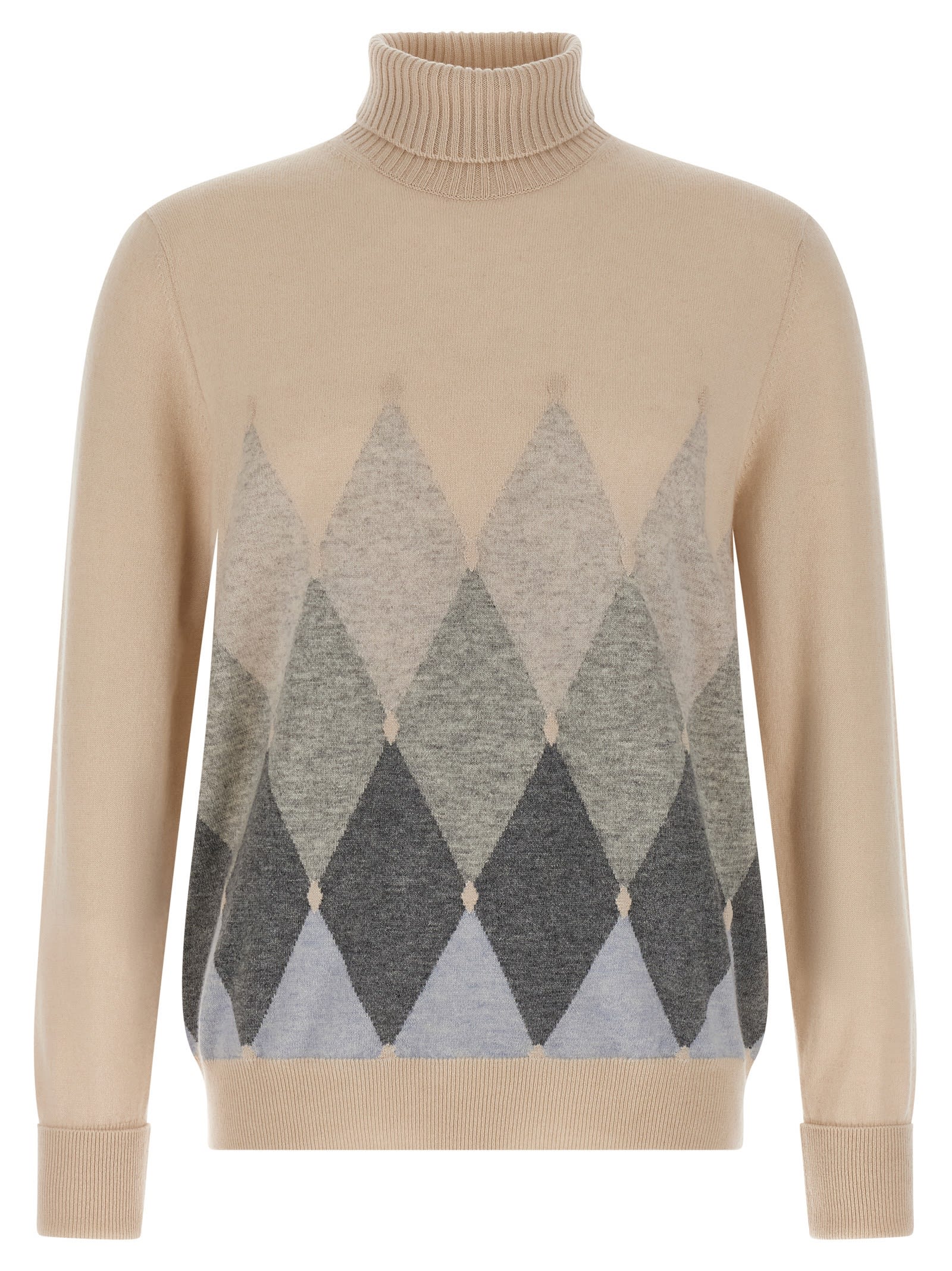 Ballantyne Argyle-pattern Turtleneck Sweater In Neutral