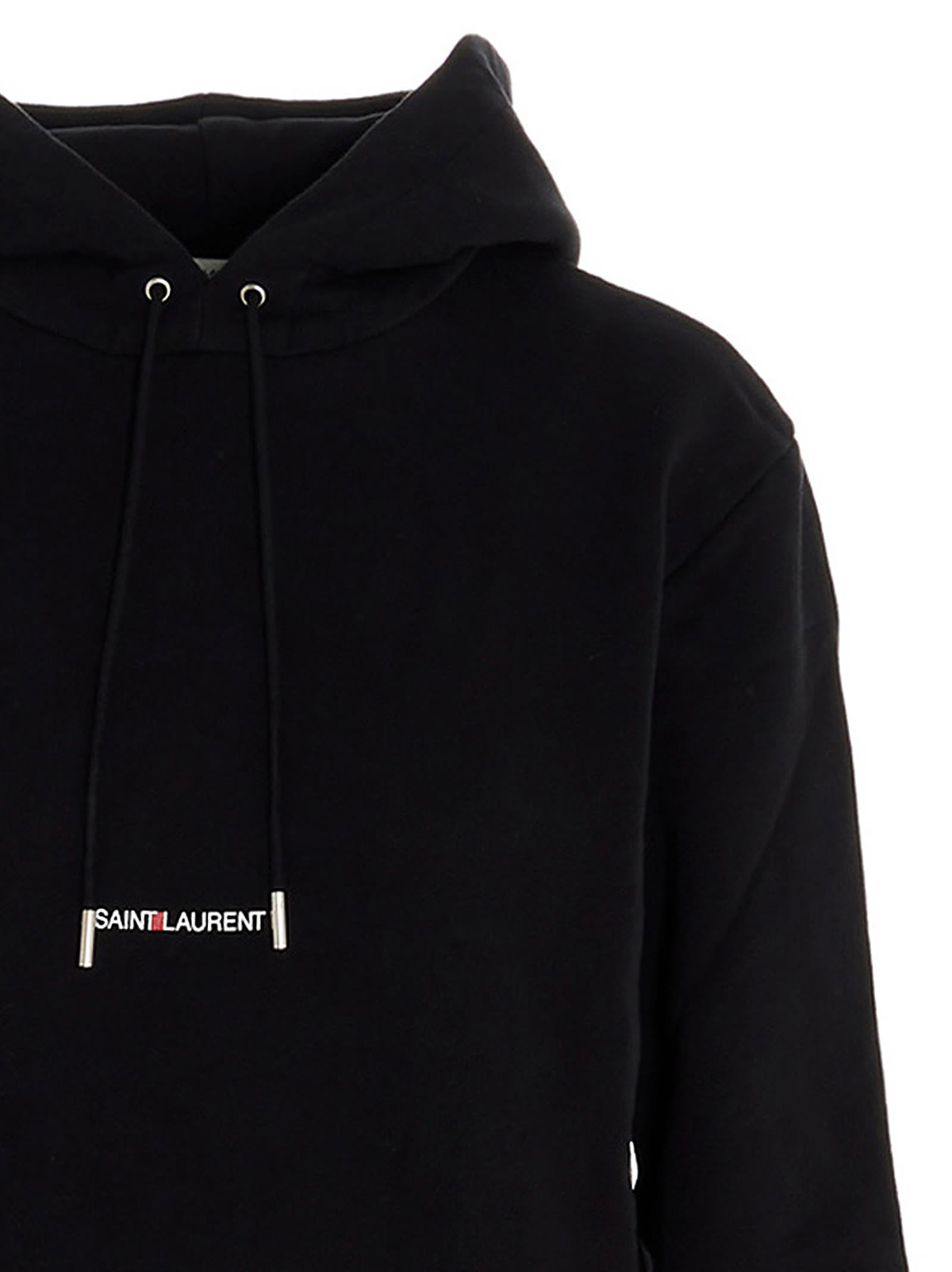 Shop Saint Laurent Logo Print Hoodie In Black