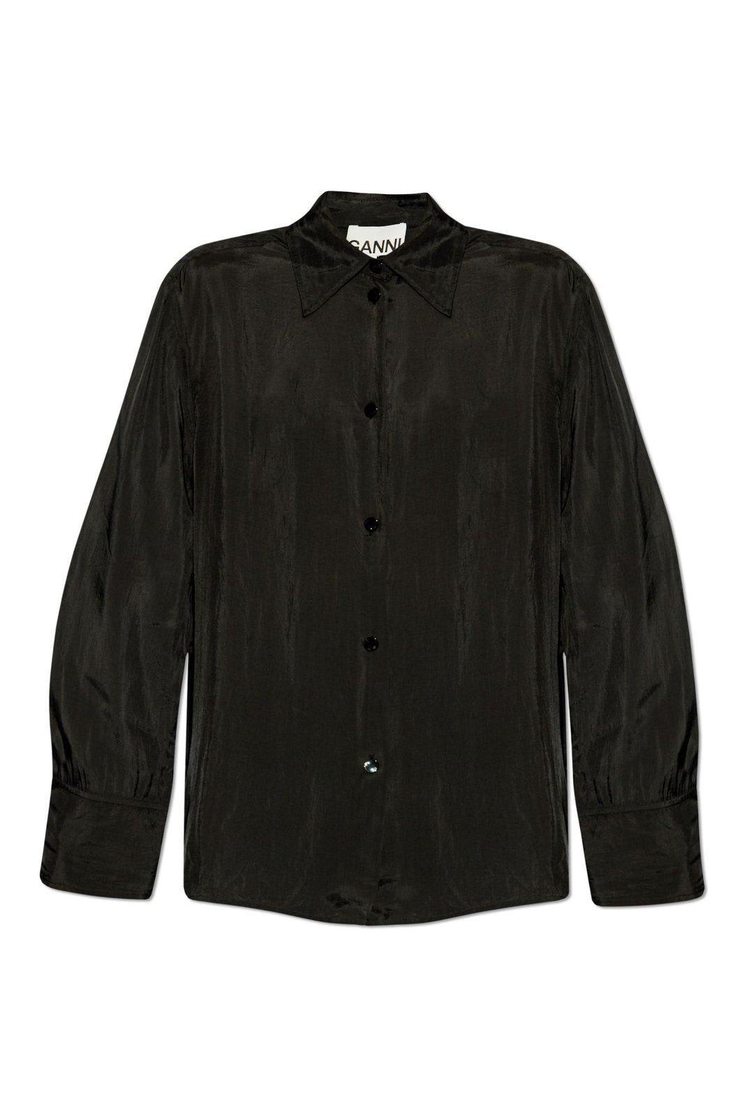 Shop Ganni Shirt Tied At The Sides With Drawstrings In Black