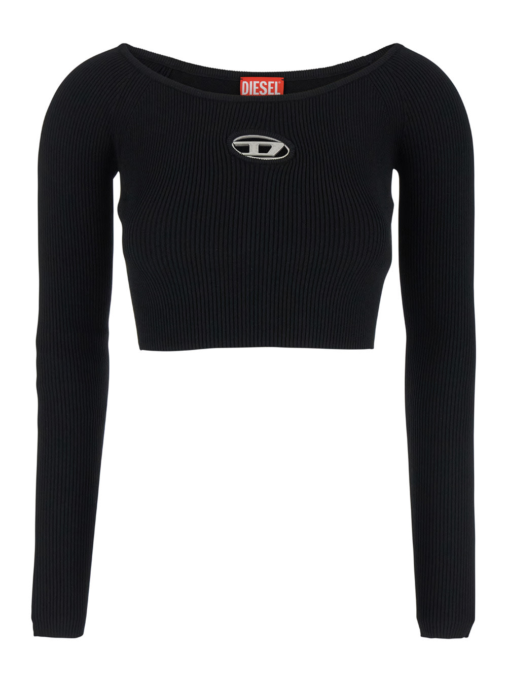 Shop Diesel Black Sweater With D-logo Cut-out In Ribbed Fabric Woman