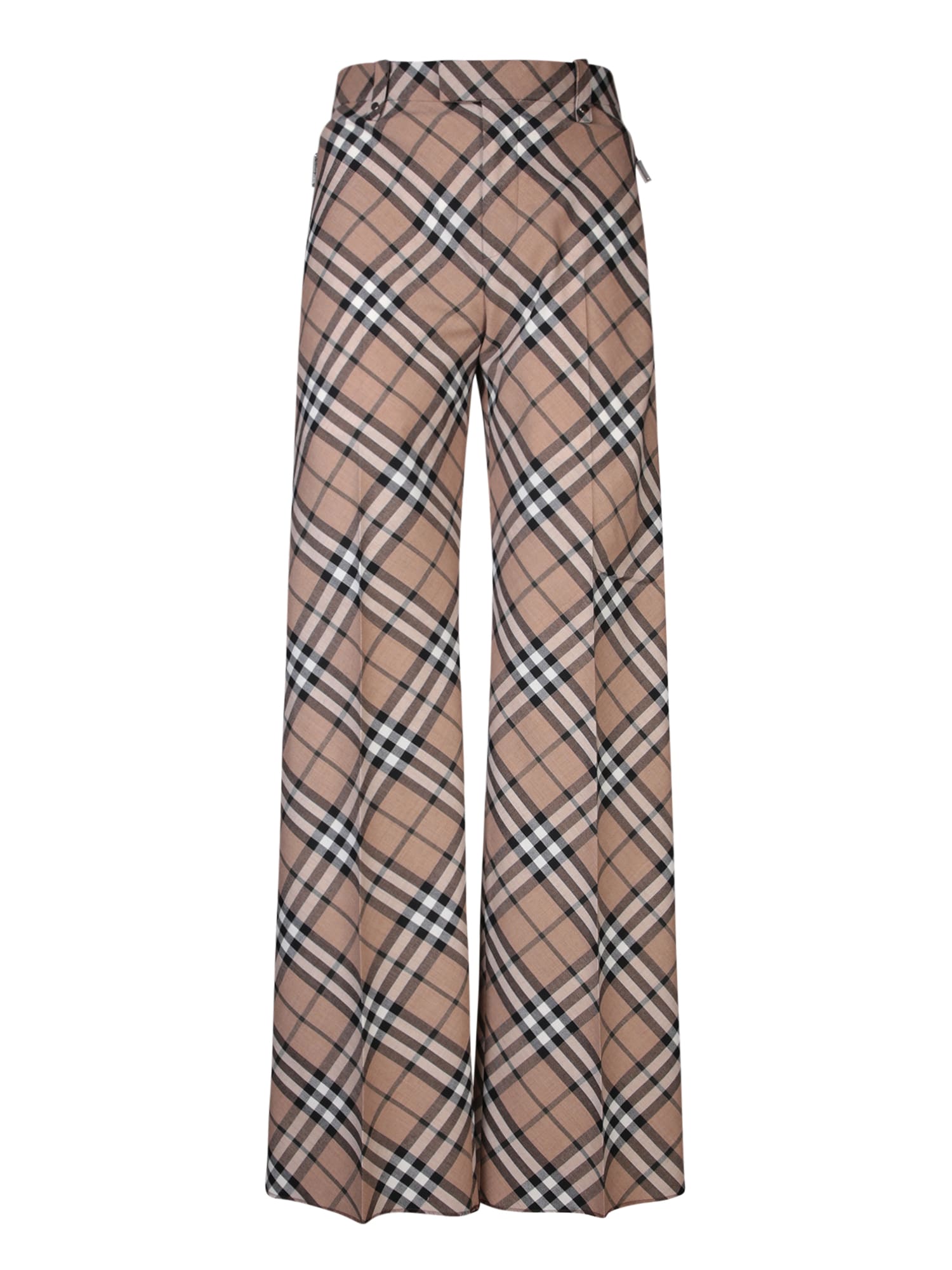 Shop Burberry Beige Regular Check Trousers