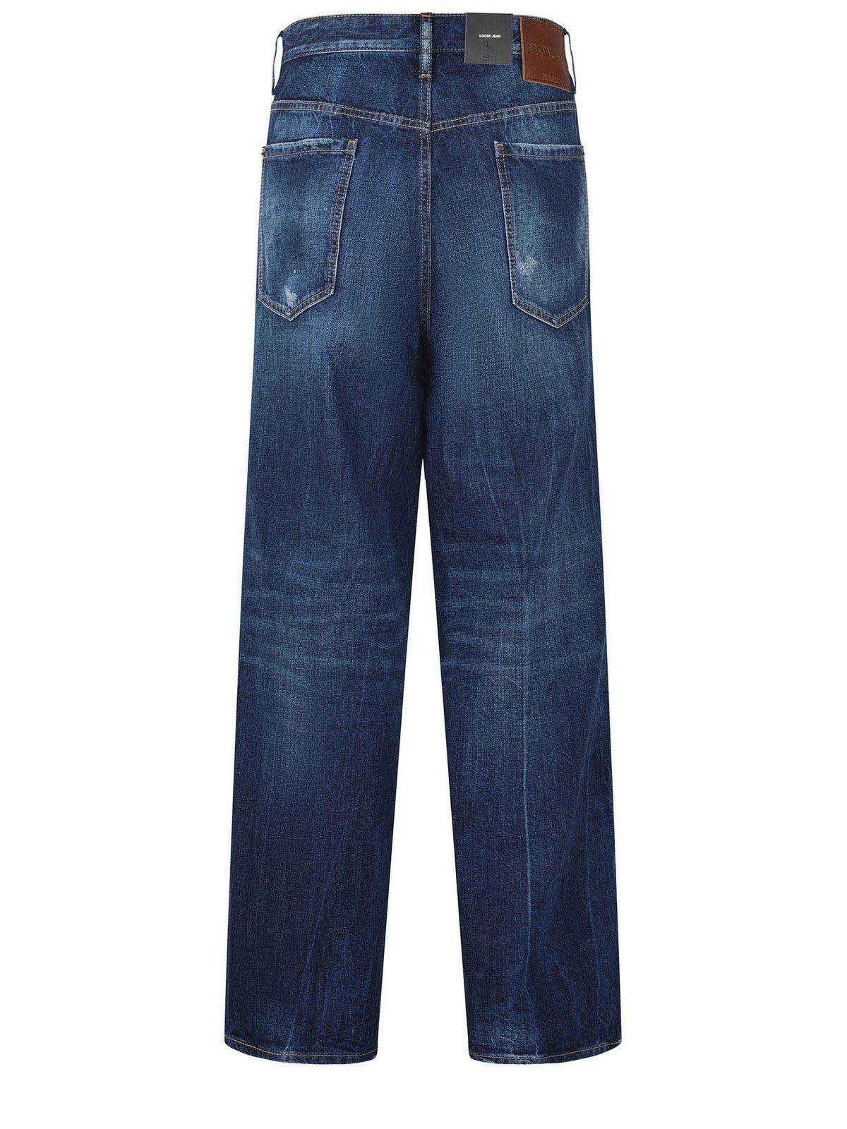 Dsquared2 Blue Five-pocket Jeans With Faded Effect And Logo Patch On The Back In Denim Man In Blue