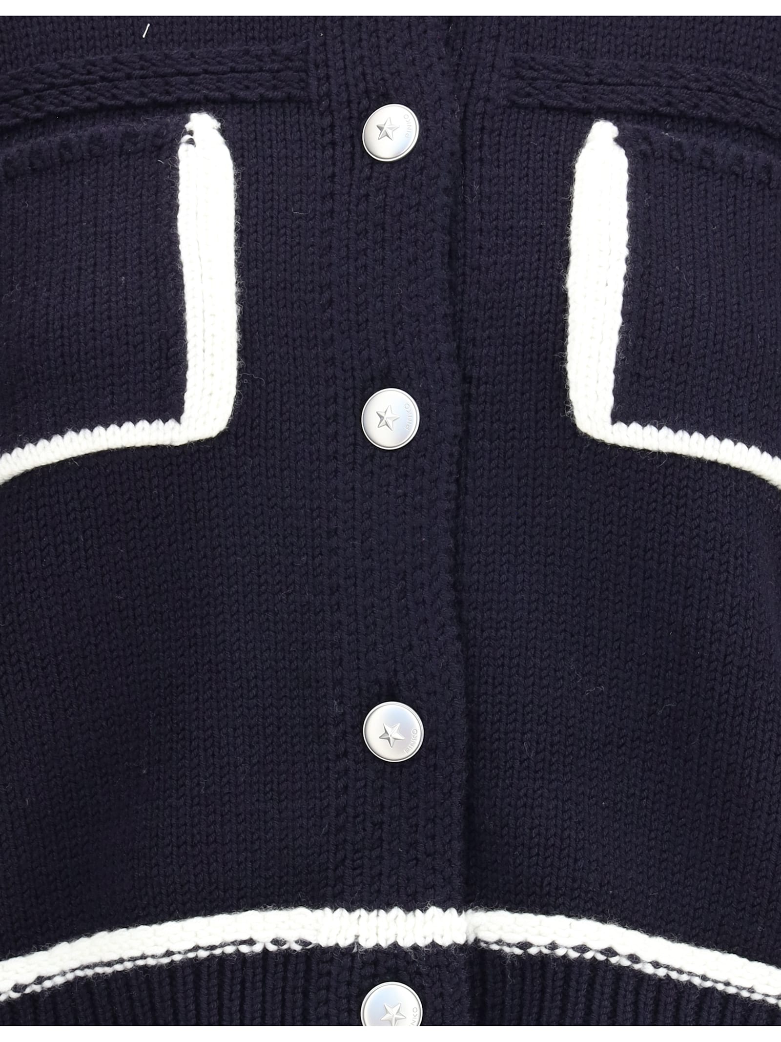 Pinko Sulcis Wool Collared Cardigan Sweater In Blue