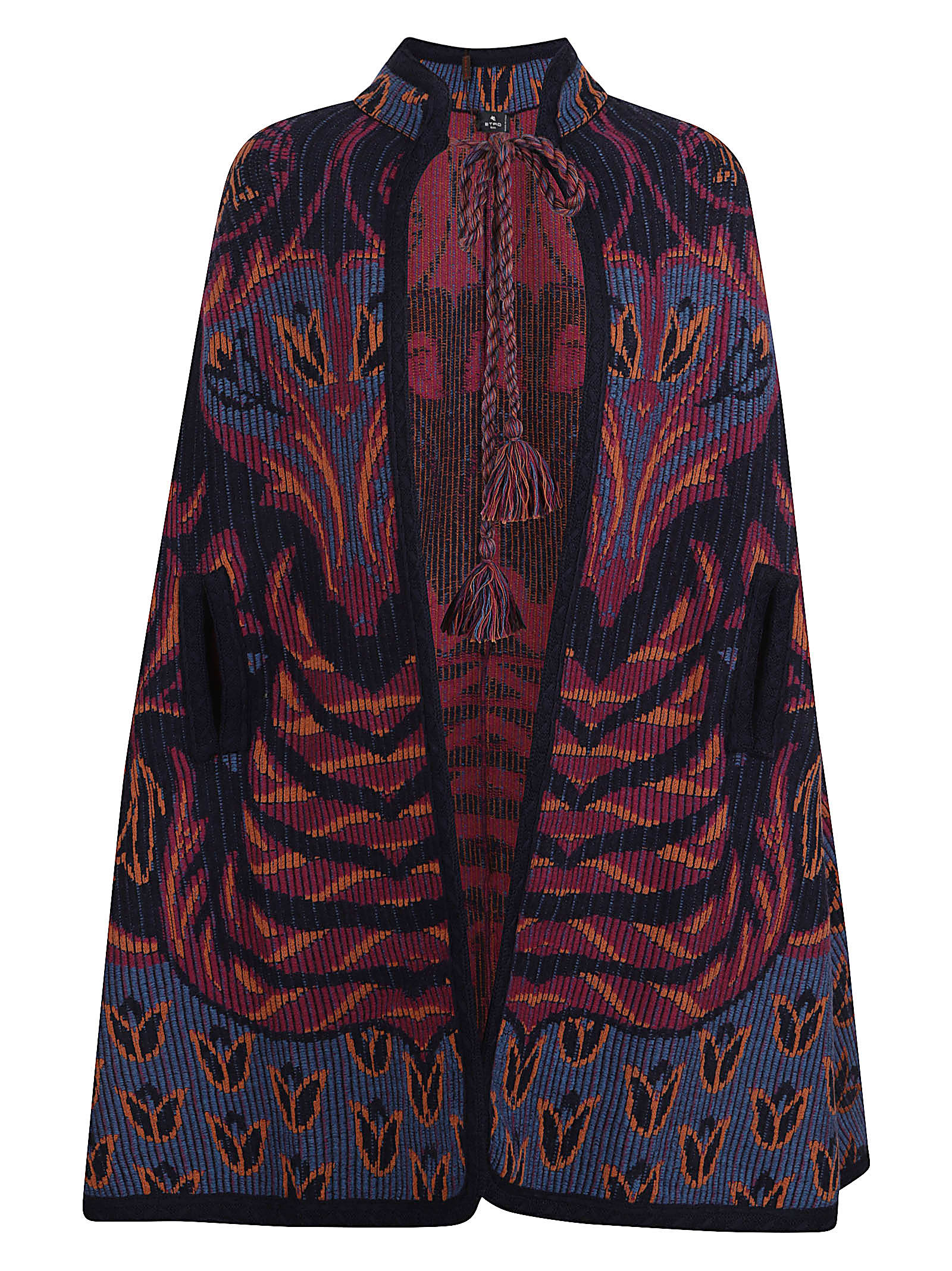 Etro Jacquard Wool And Cotton-blend Cape In Burgundy
