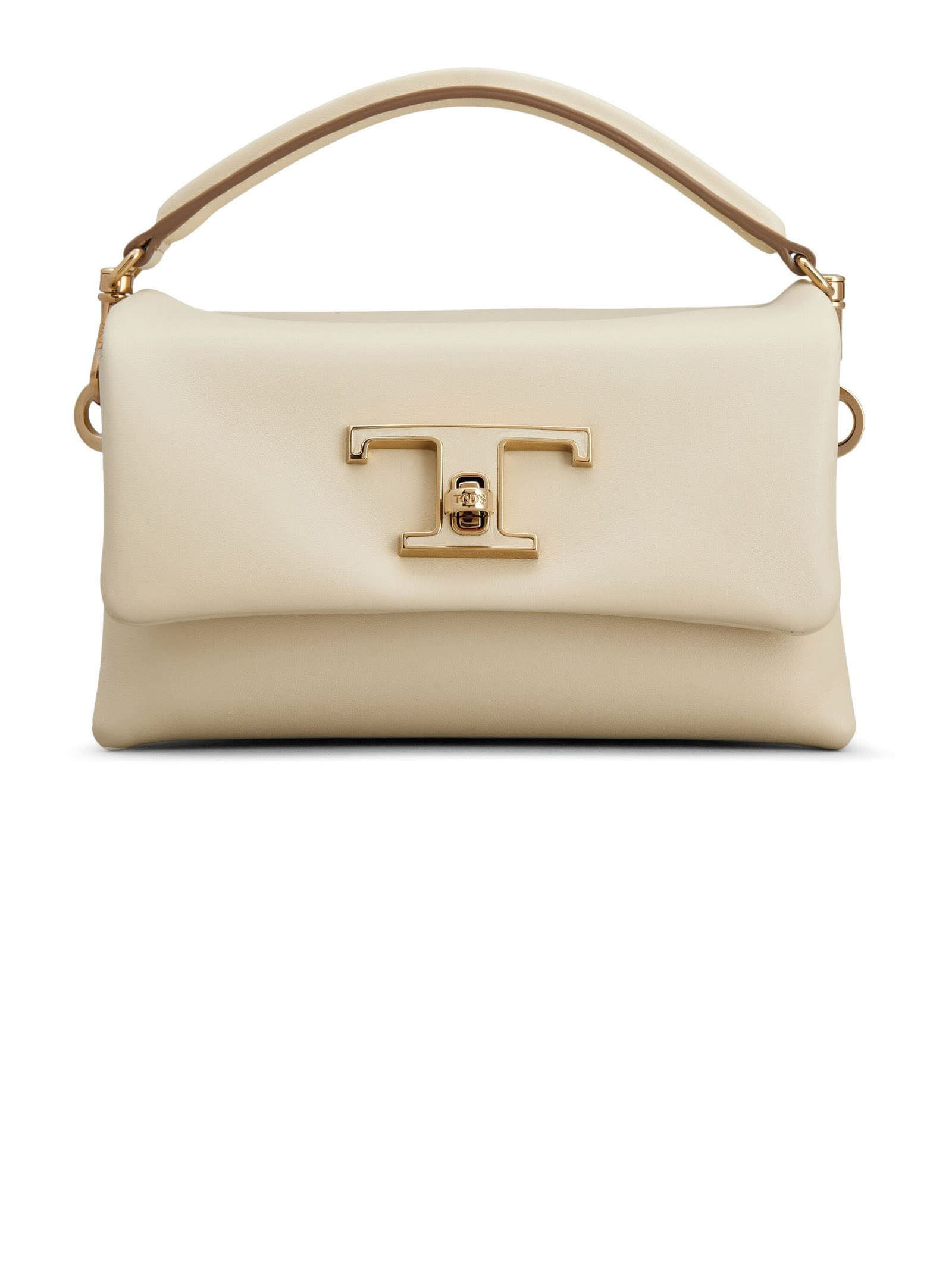 Shop Tod's T Timeless Flap Bag In Beige Leather, Micro
