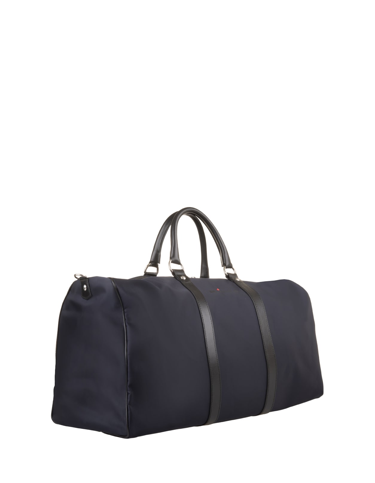 Shop Kiton Navy Blue Nylon And Leather Duffle Bag With Logo