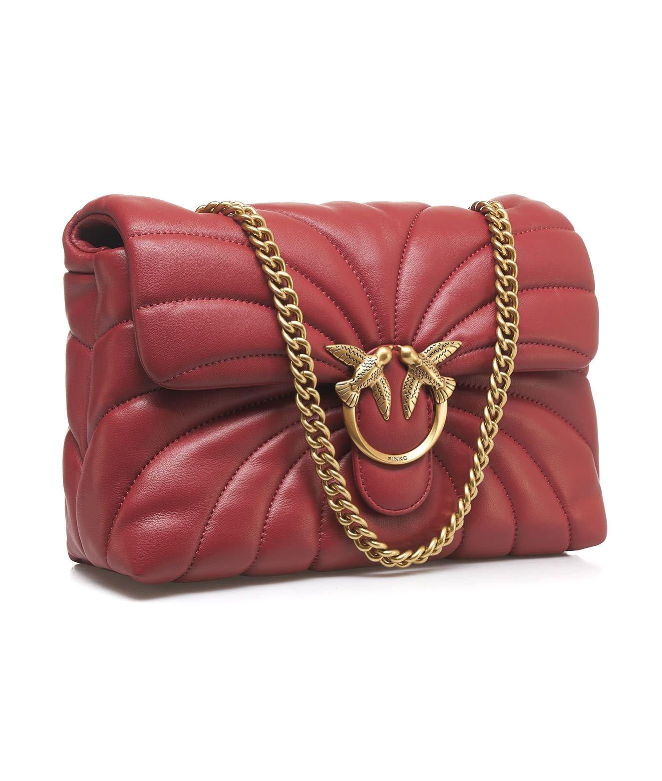 Shop Pinko Love Puff Quilted Chain-linked Crossbody Bag In Red