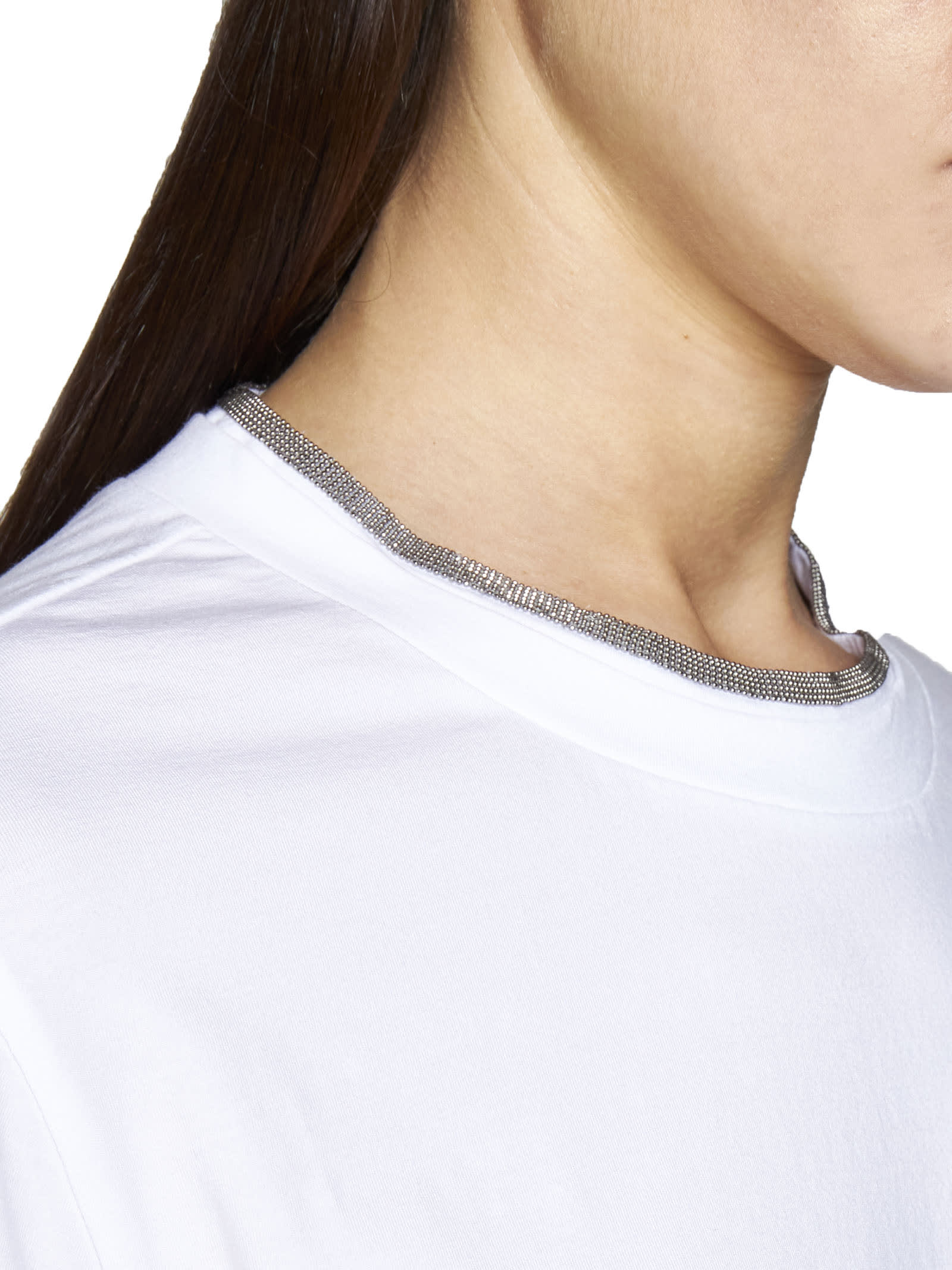 Brunello Cucinelli Jersey Cotton T-shirt With Superimposed Effect In White