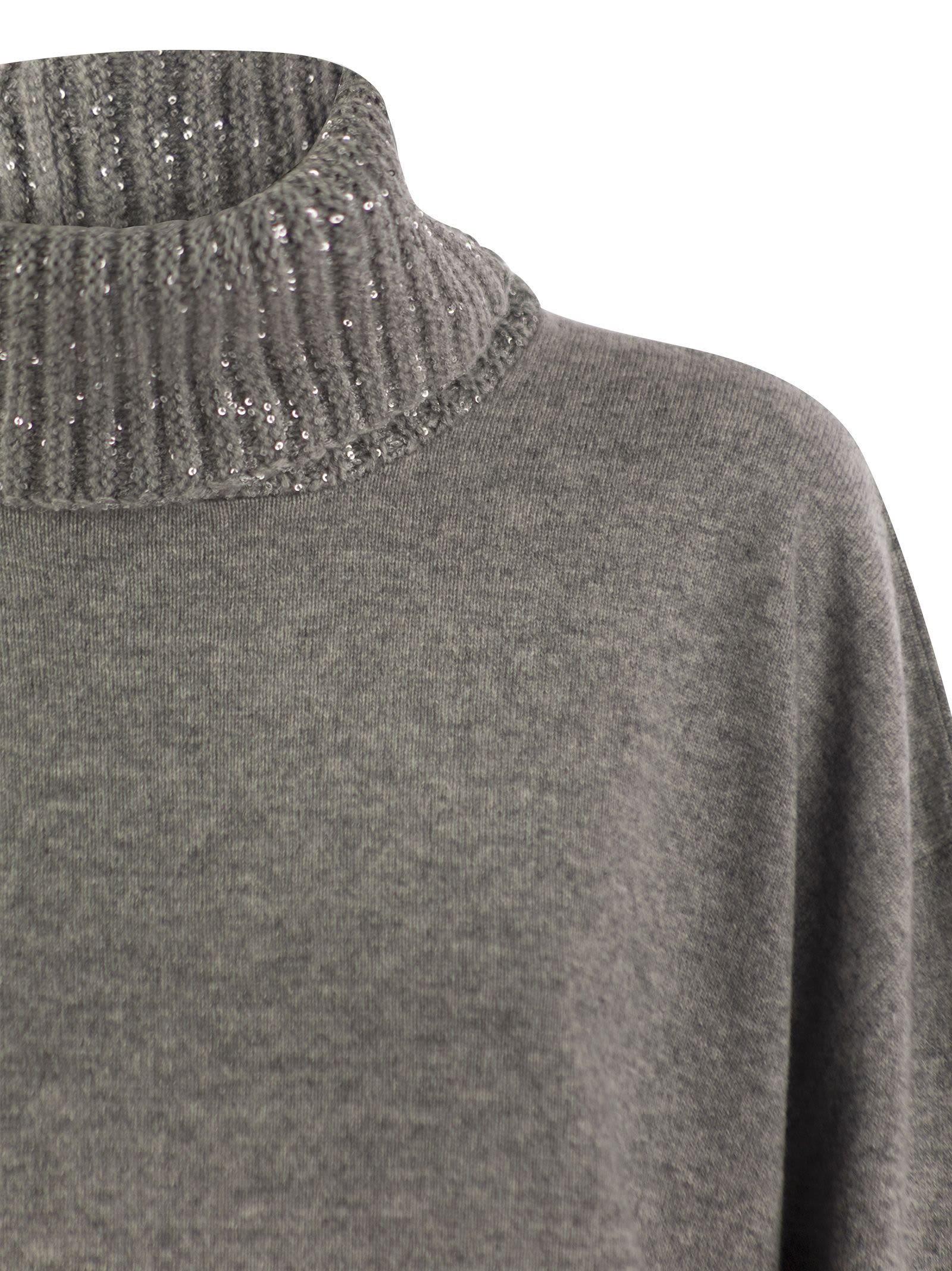 Shop Fabiana Filippi Turtleneck Sweater In Wool, Silk And Cashmere In Grey