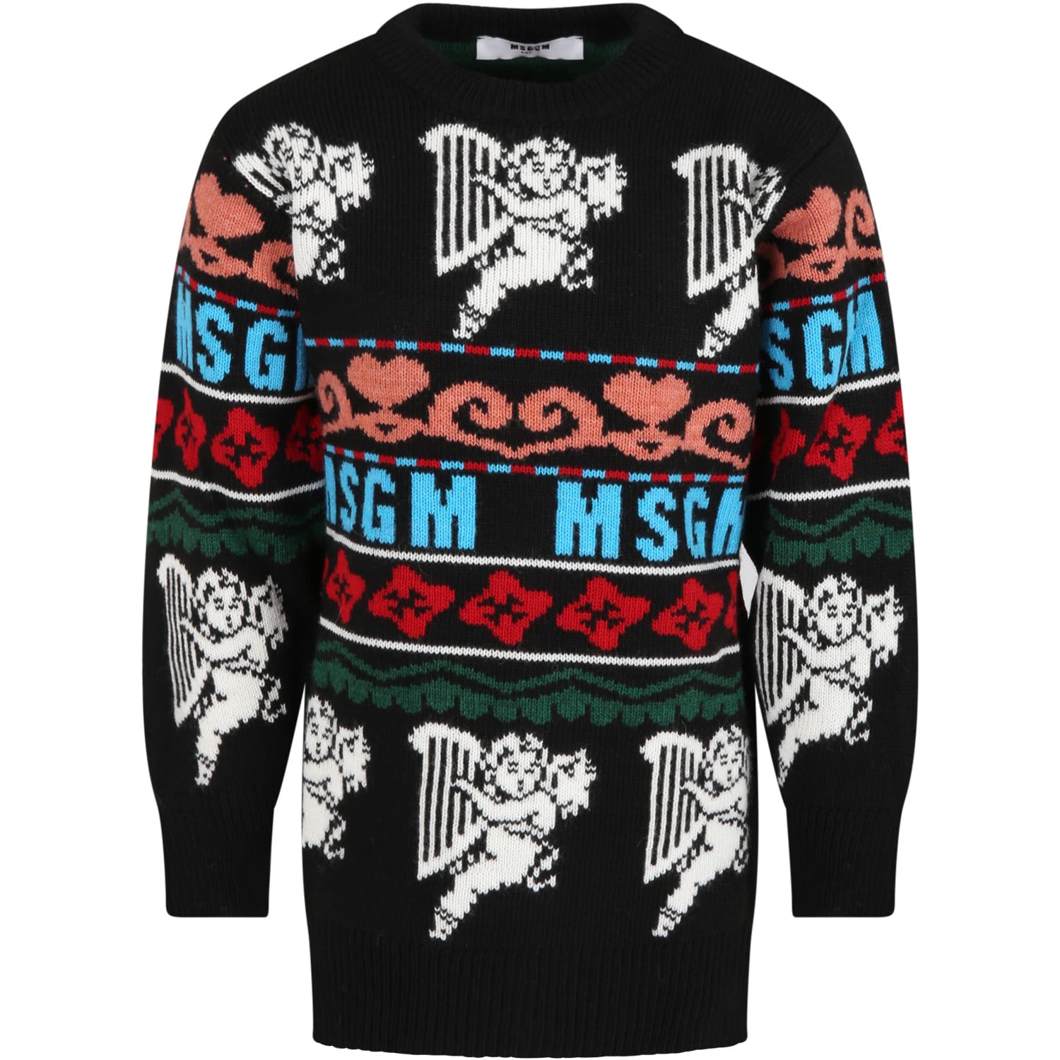 MSGM Black Sweater For Girl With Logo