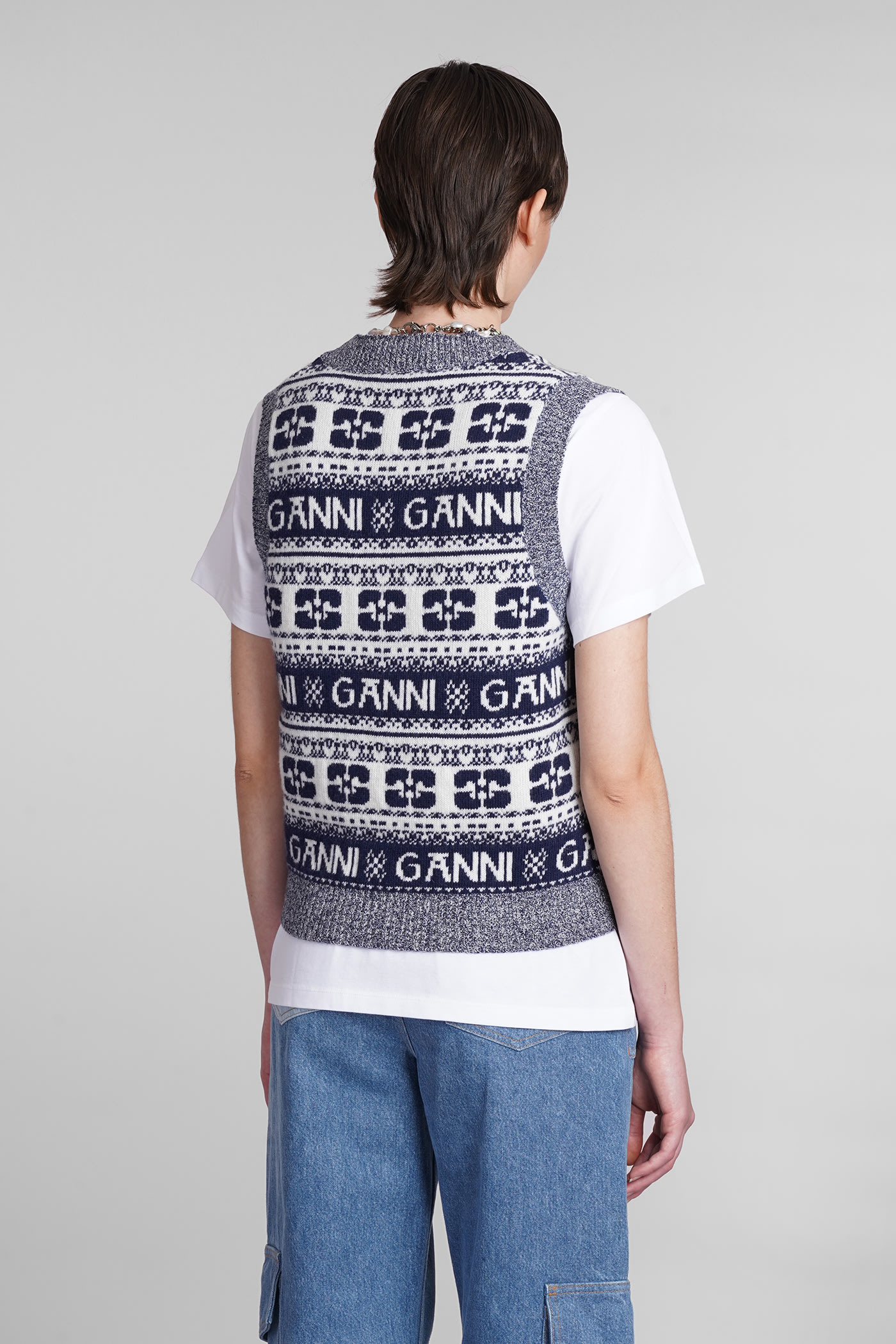 Shop Ganni Vest In Blue Wool