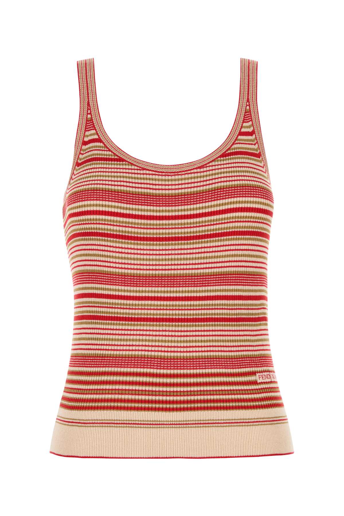 Fendi Beige And Red Striped Cotton And Silk Top In Multi