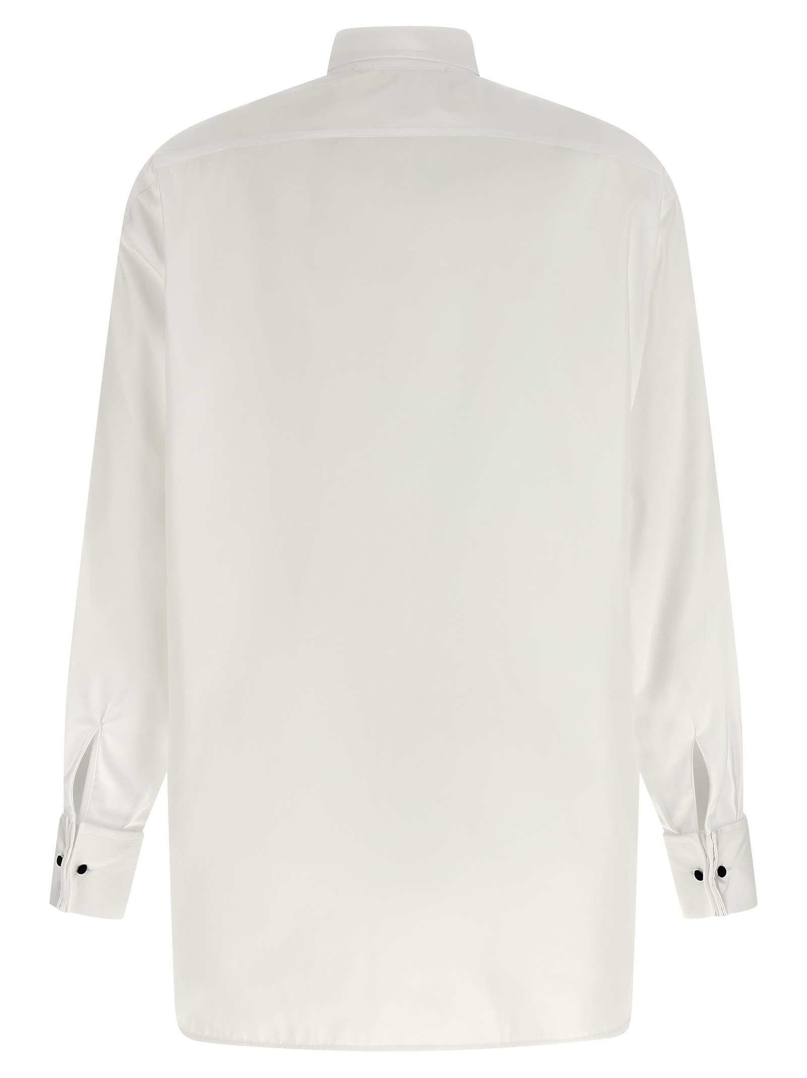 Ermanno Scervino Contrast Plastron White Tuxedo Shirt With Covered Button Closure In White