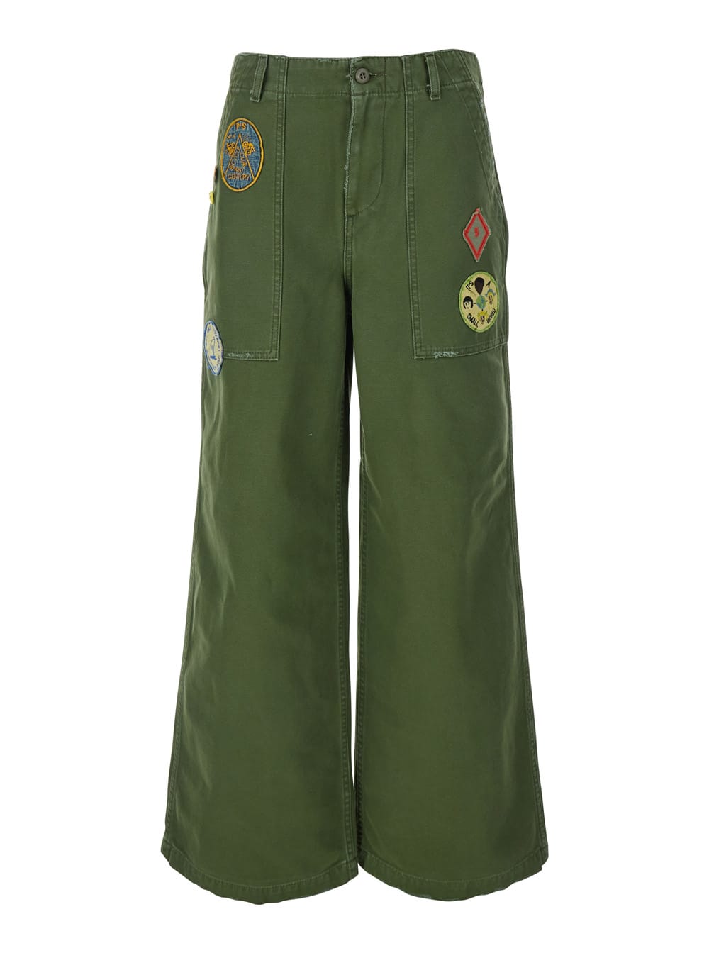 Roy Rogers old Glory Green Palazzo Style Jeans With Patch Embellishments On The Pockets In Denim Woman