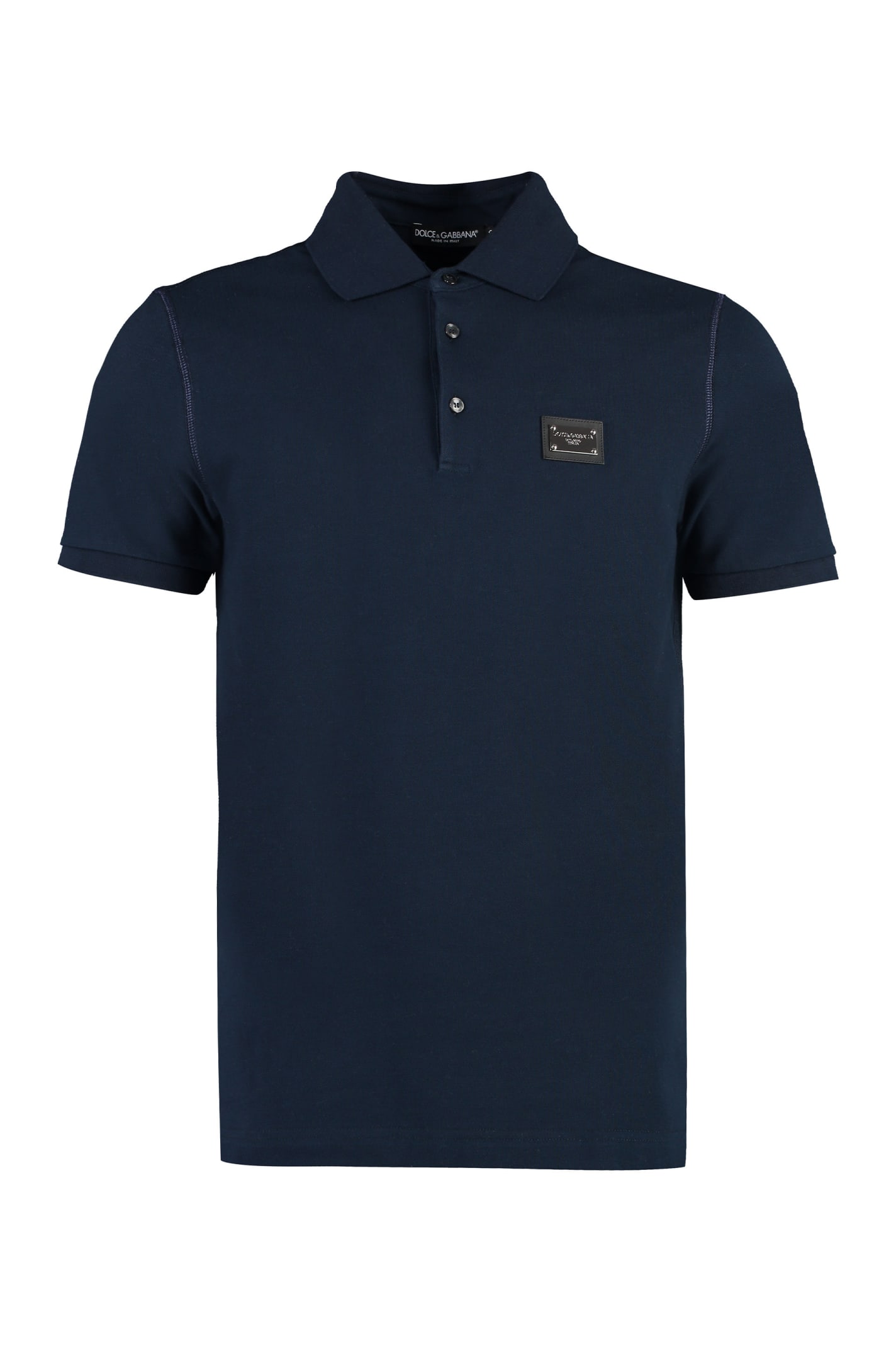 Shop Dolce & Gabbana Short Sleeve Cotton Polo Shirt In Blu