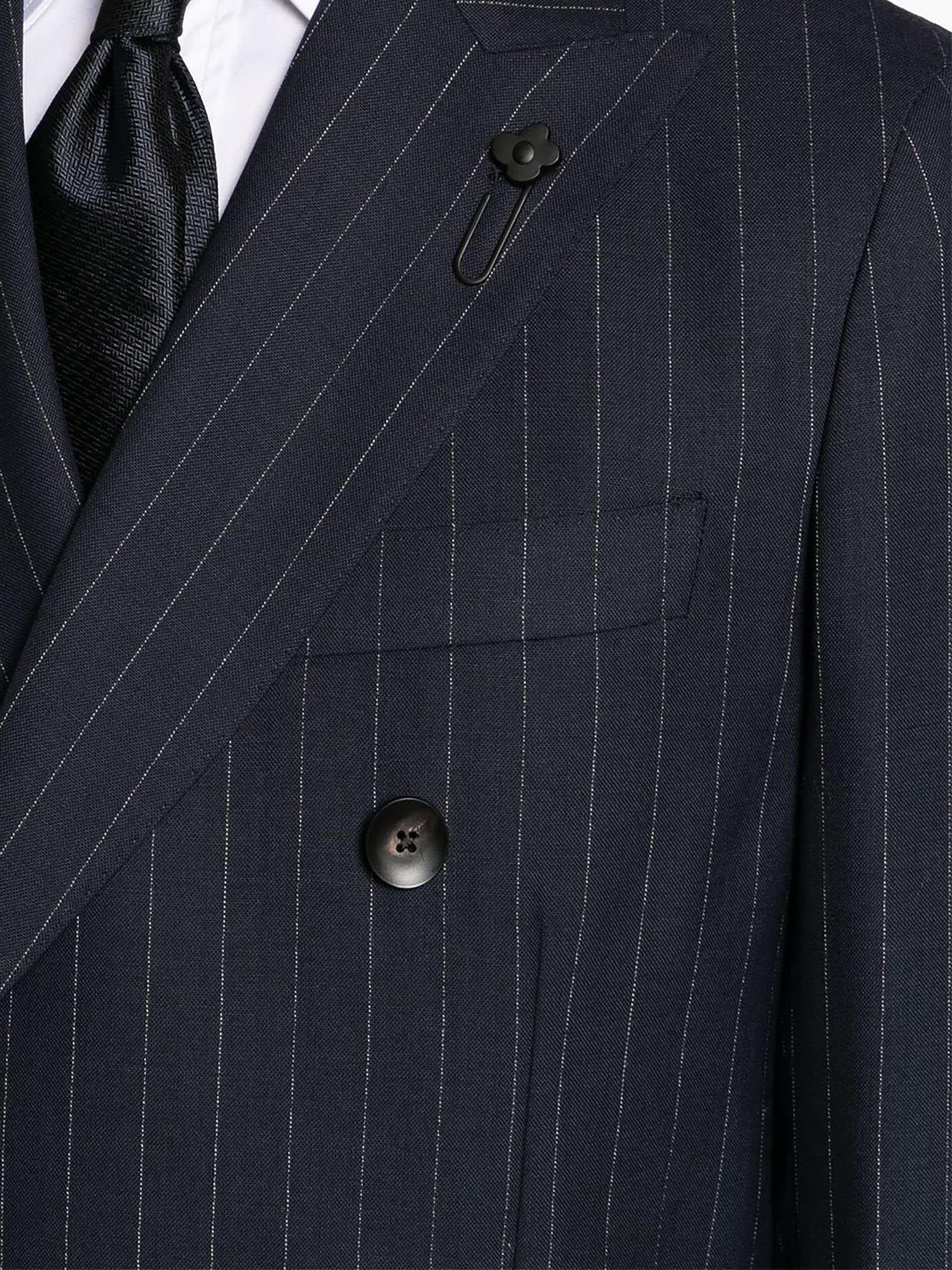 Shop Lardini Pinstriped Double-breasted Wool Suit In Blue