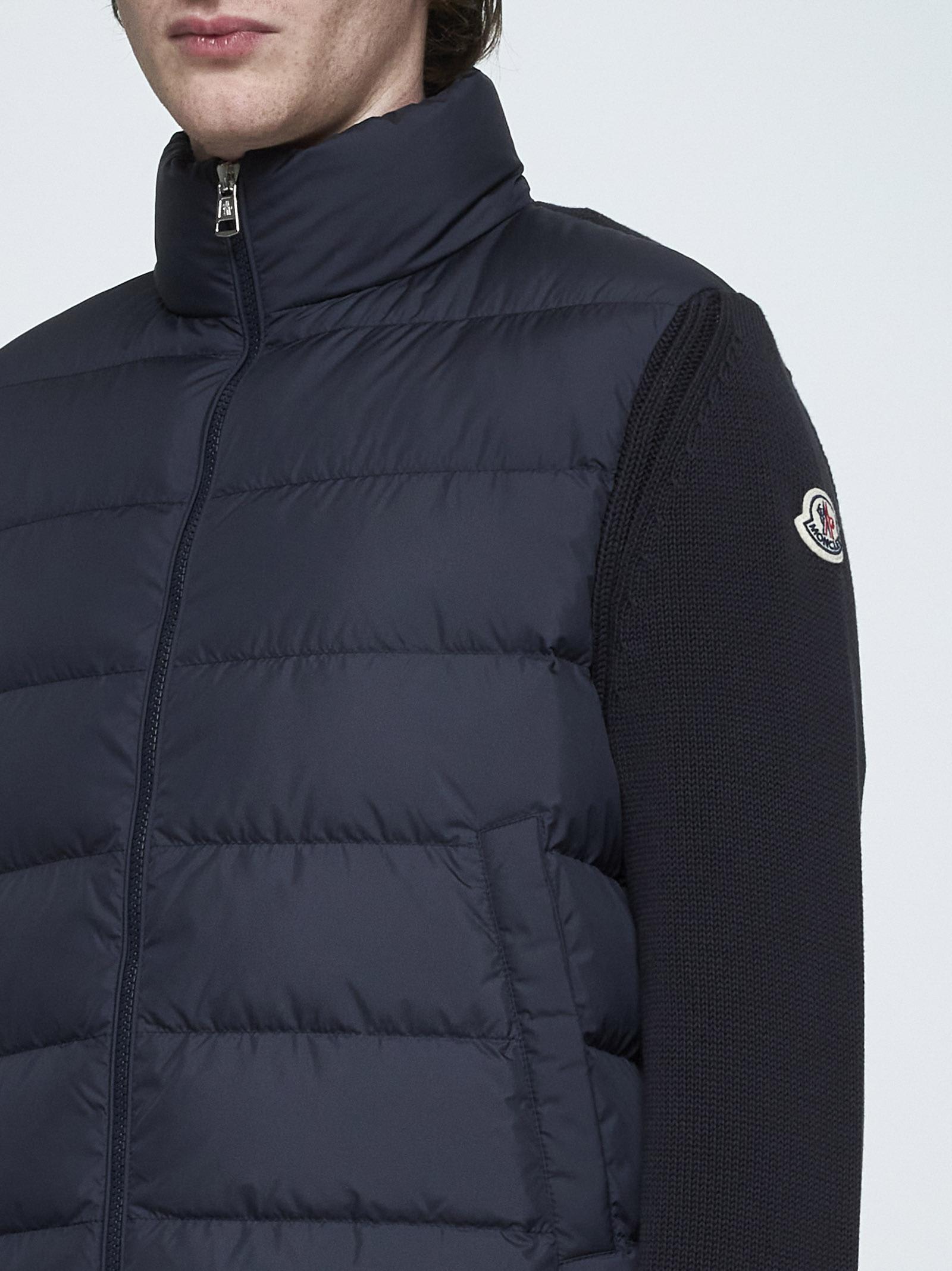 Shop Moncler Padded Nylon And Knit Cardigan In Blue