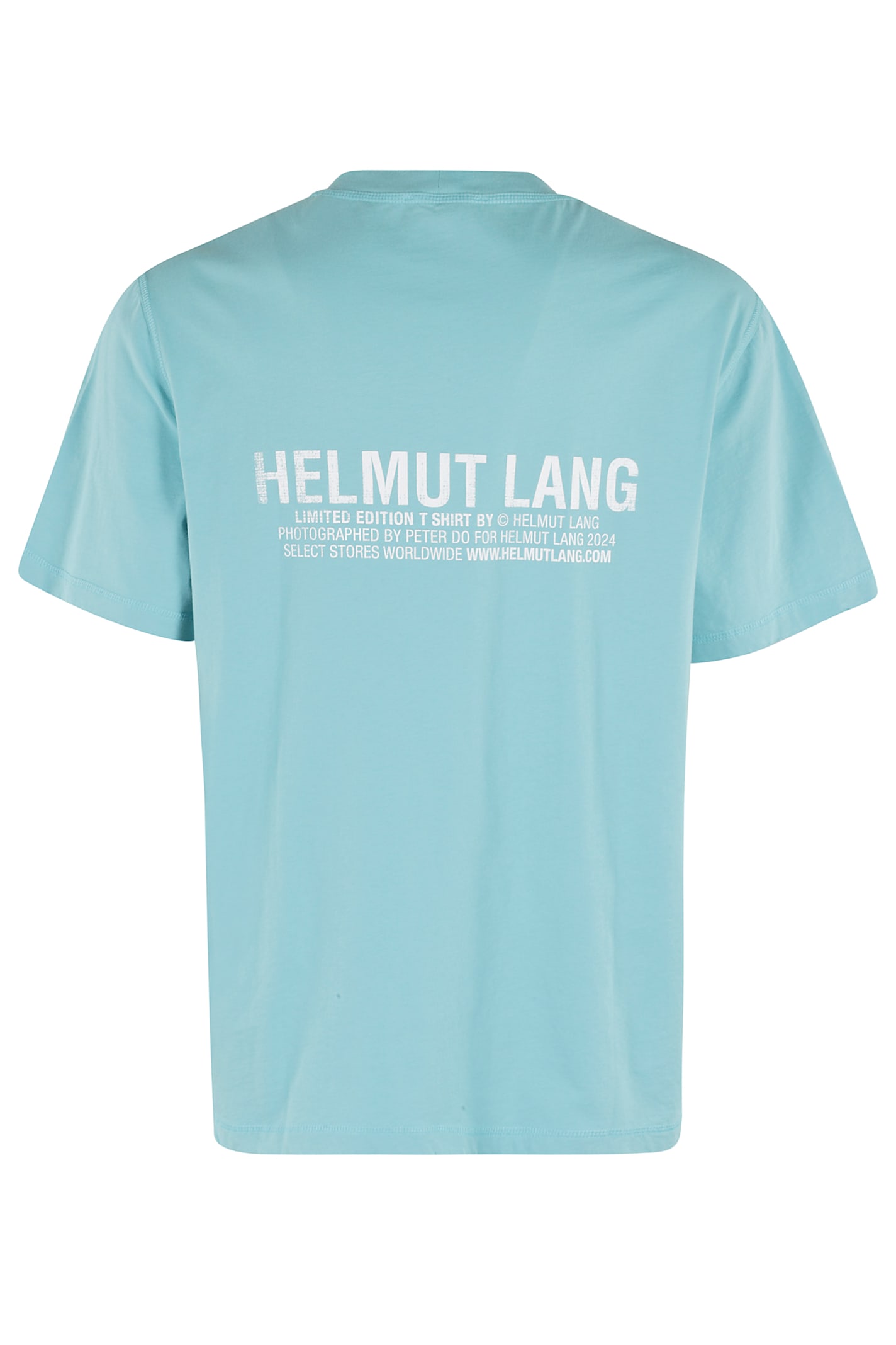 Helmut Lang Postcard Print T-shirt With Ribbed Crew Neckline In S Teal