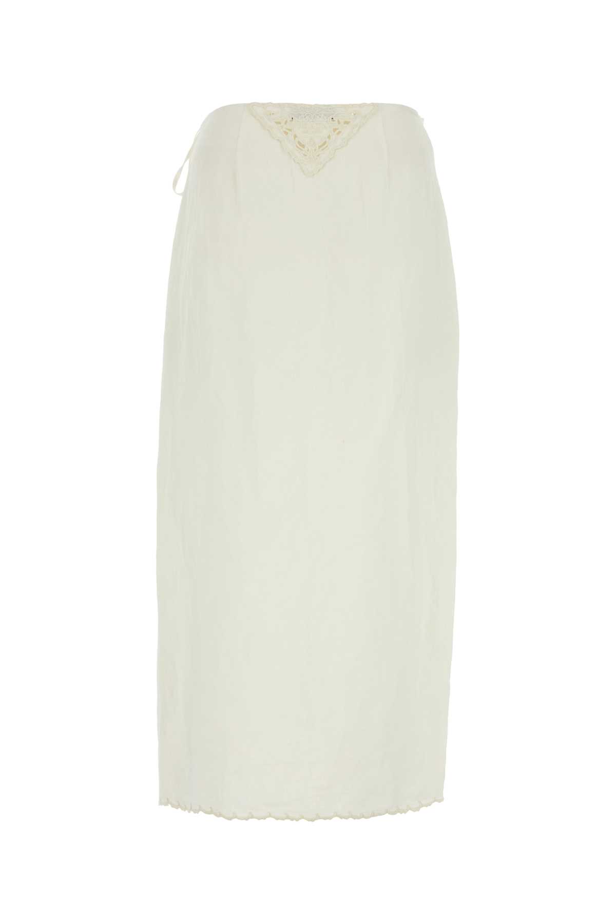Prada Ivory Linen Skirt In Bianco