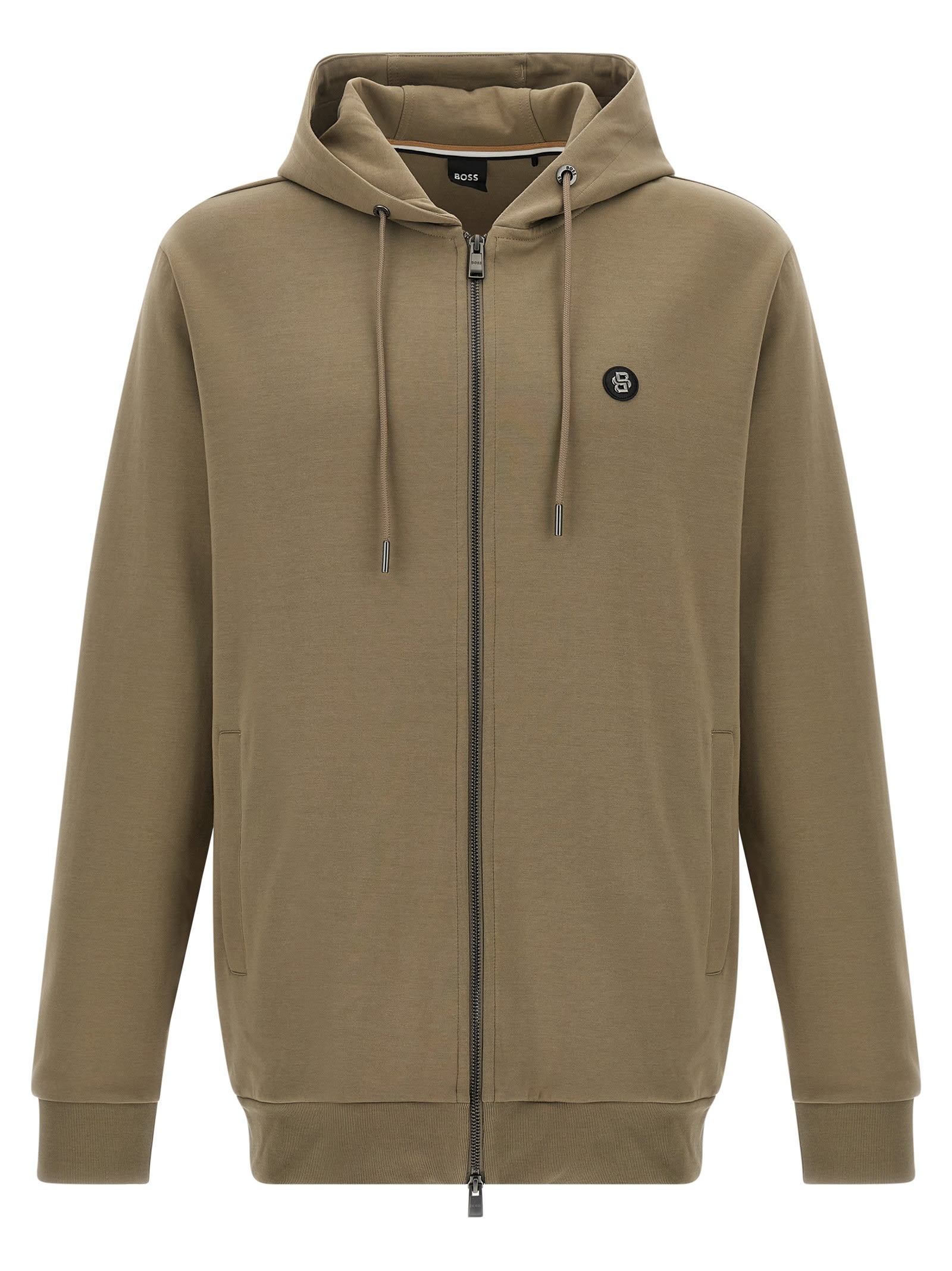 Hugo Boss C-spence 01 Leather-patch Hoodie In Green