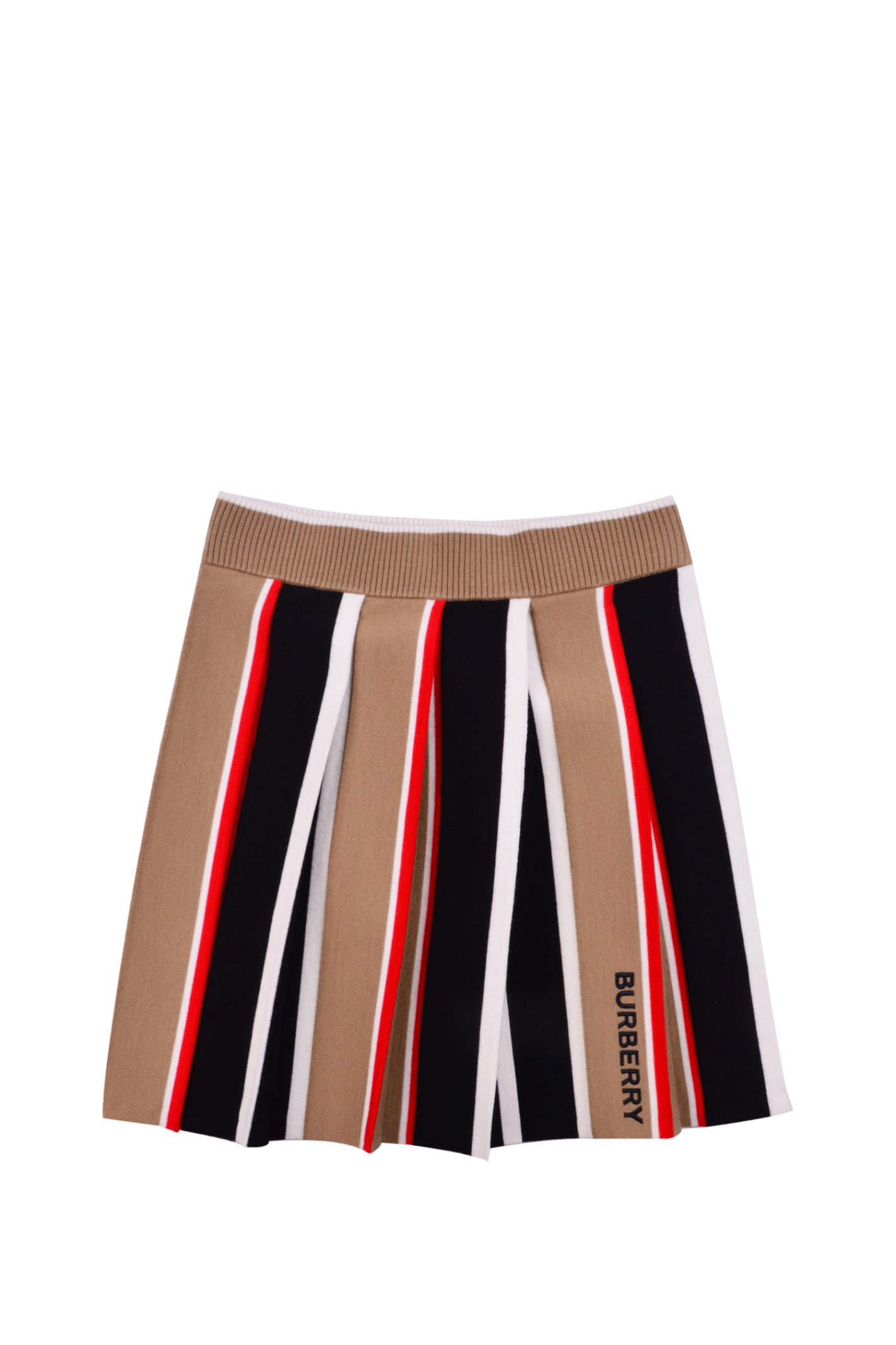 BURBERRY STRIPED SKIRT WITH LOGO EMBROIDERY