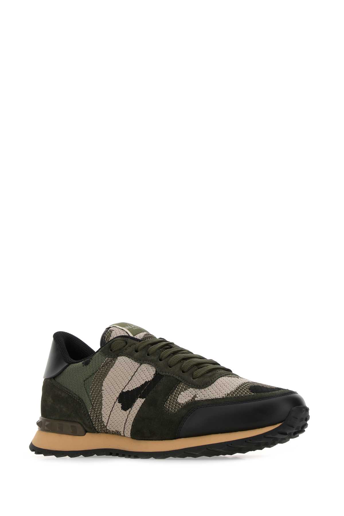 Shop Valentino Multicolor Fabric And Leather Rockrunner Camouflage Sneakers In Fannocnerolibeineroli