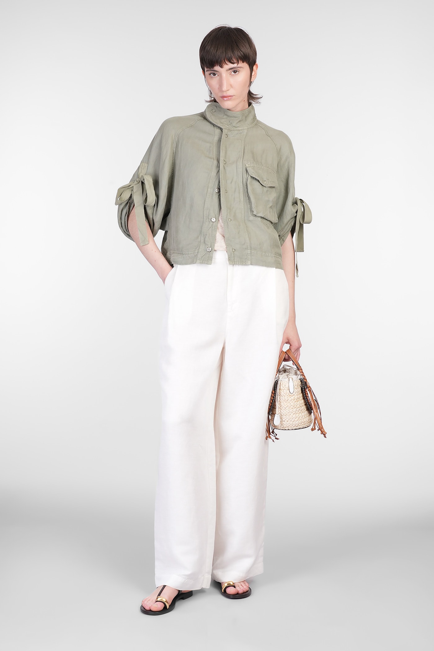 120% LINO CASUAL JACKET IN GREEN LINEN
