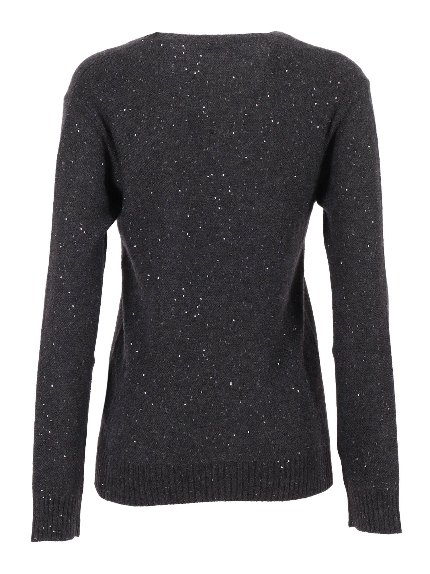 Fabiana Filippi Sequin V Neck Slim Fit Sweater In Gray