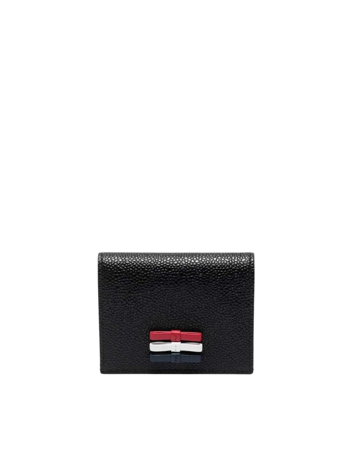 Thom Browne 3-bow Double Card Holder In Pebble Grain Leather - L10, H8
