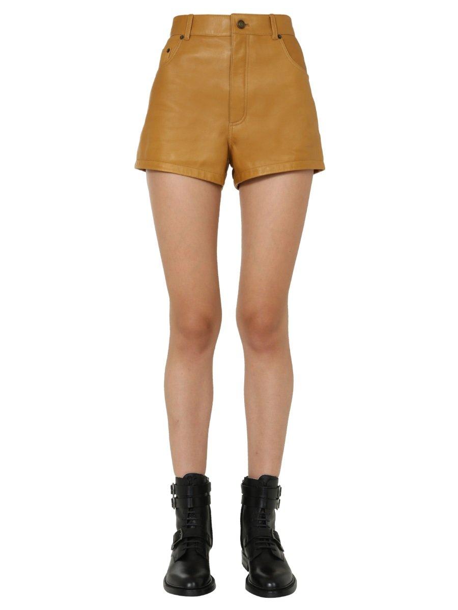 Saint Laurent High-waisted Leather Shorts In Multi