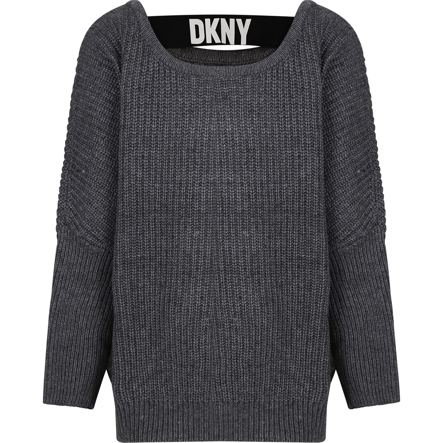Shop Dkny Gray Sweater For Girl With Elastic Logo In Grey