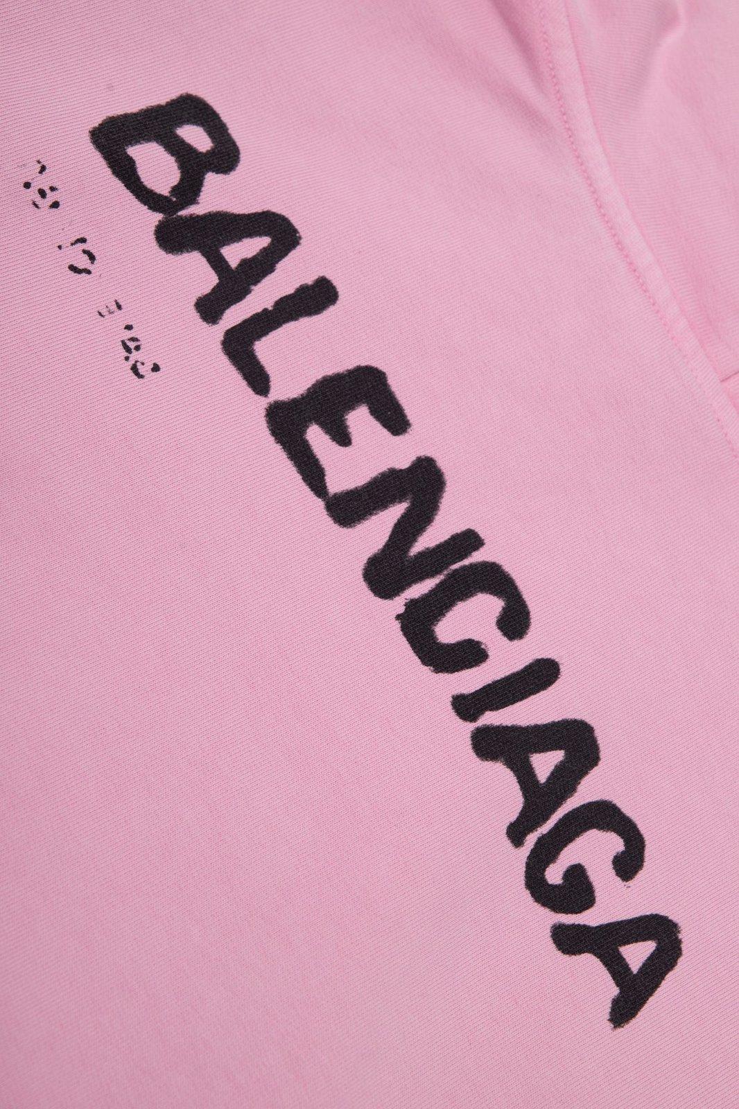Shop Balenciaga Logo Printed Long Sleeved Hoodie In Pink