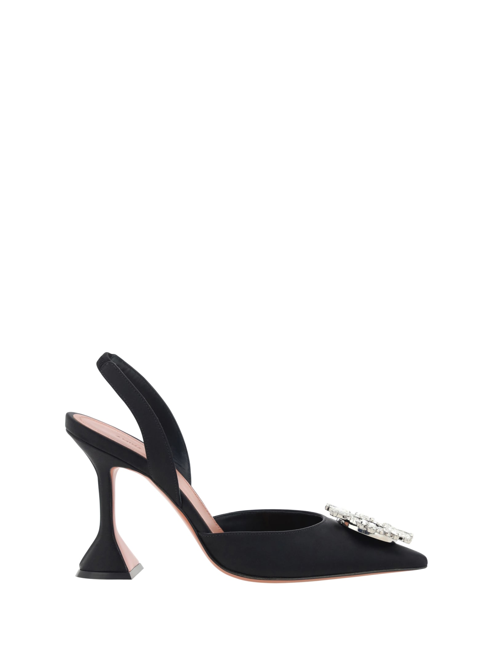 Amina Muaddi Rosie Crystal-embellished Satin Slingback Pumps In Satin Black/white