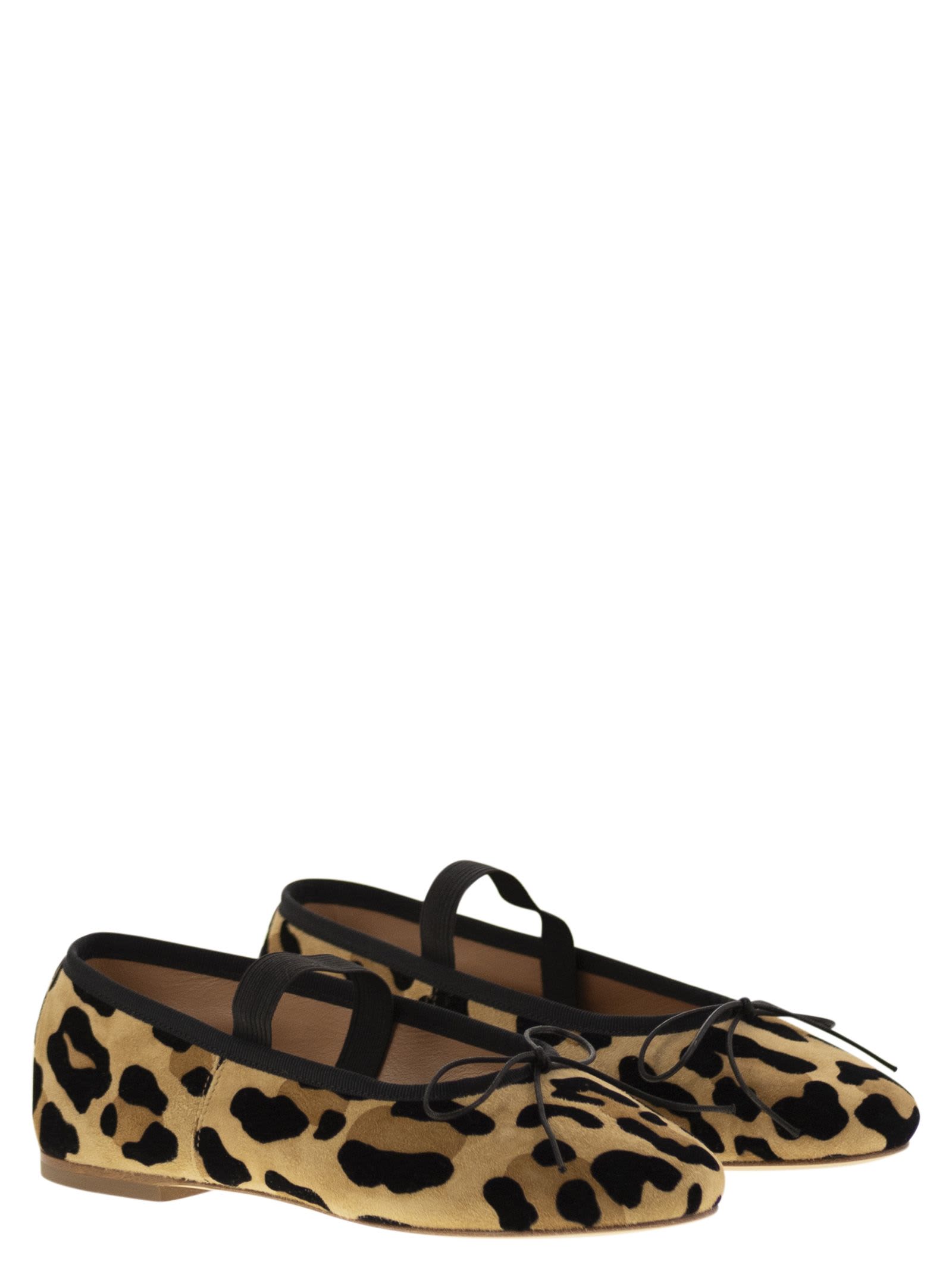 ANNIEL LEATHER BALLERINA WITH ANIMAL PATTERN AND ELASTIC BAND