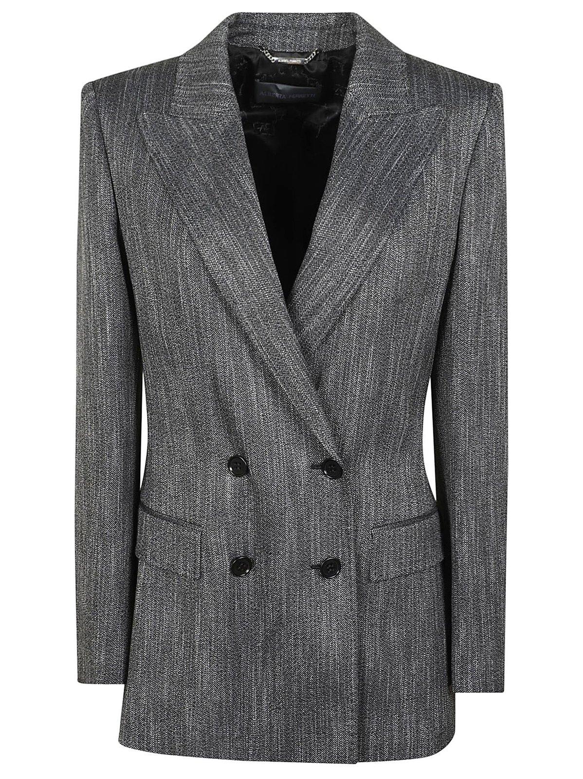 Shop Alberta Ferretti Double-breasted Long-sleeved Blazer In Nero