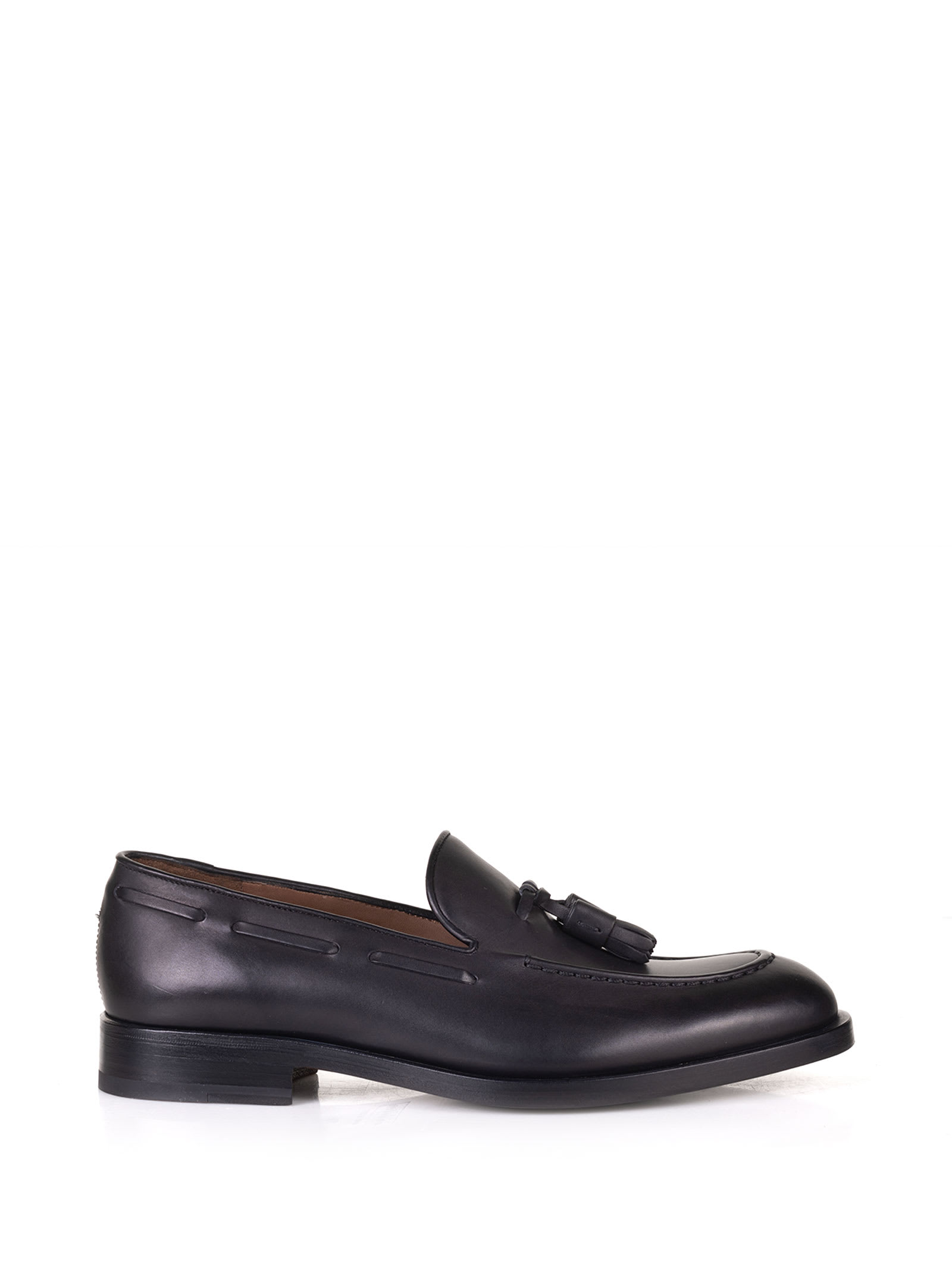 Shop Fratelli Rossetti Leather Loafers With Tassels In Nero