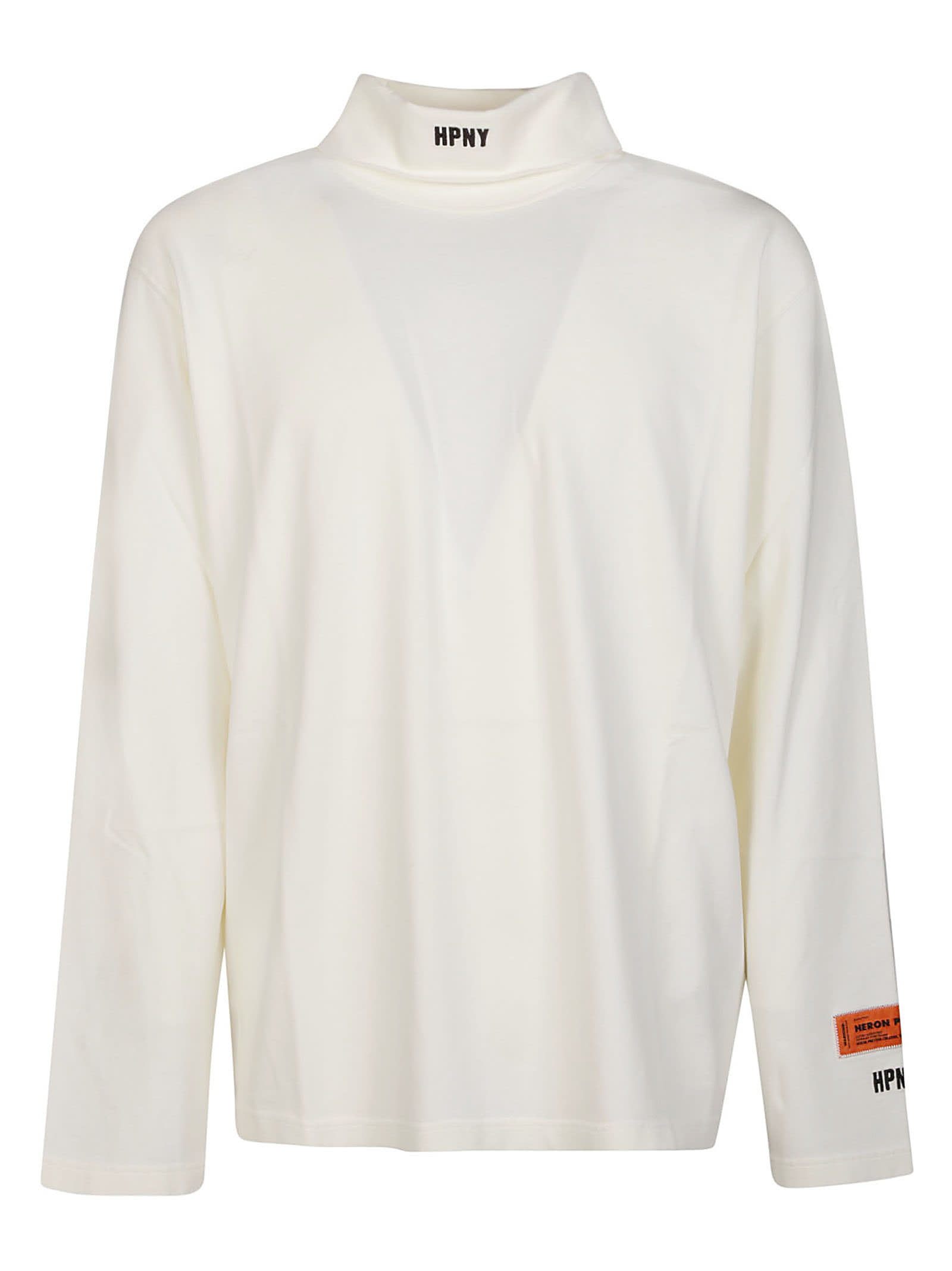 Shop Heron Preston Hpny Embroidery Roll Neck Long Sleeve T-shirt In White Black