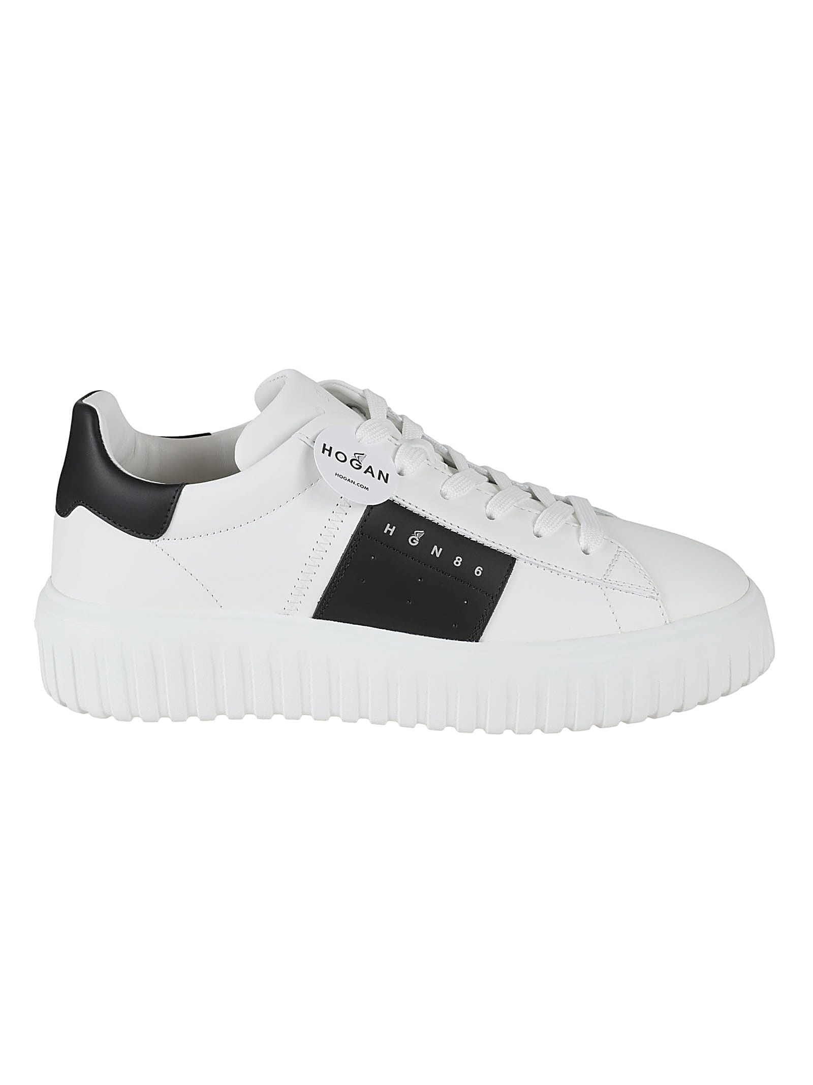 Shop Hogan H-stripes Sneakers In White/black