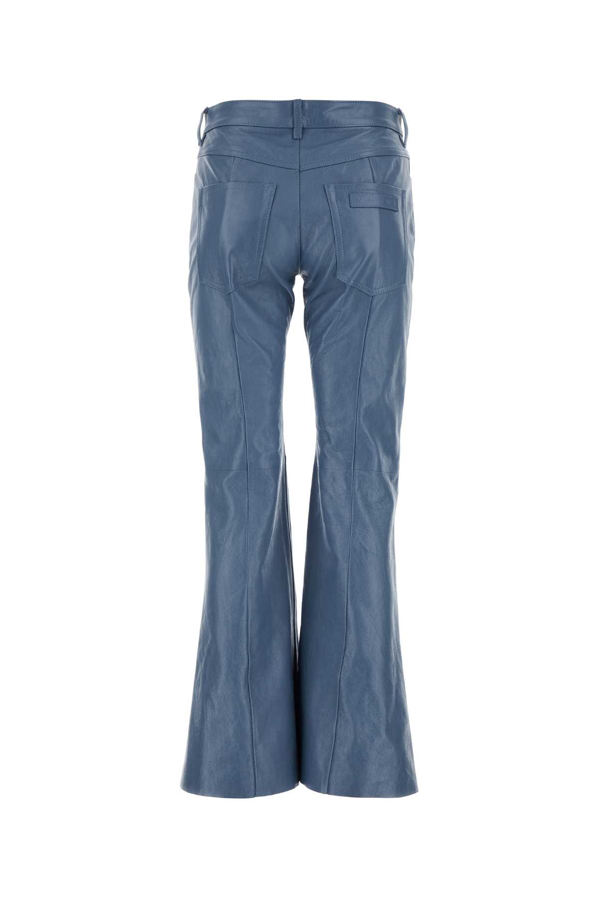 Shop Marni Air Force Blue Leather Pant In 00b37