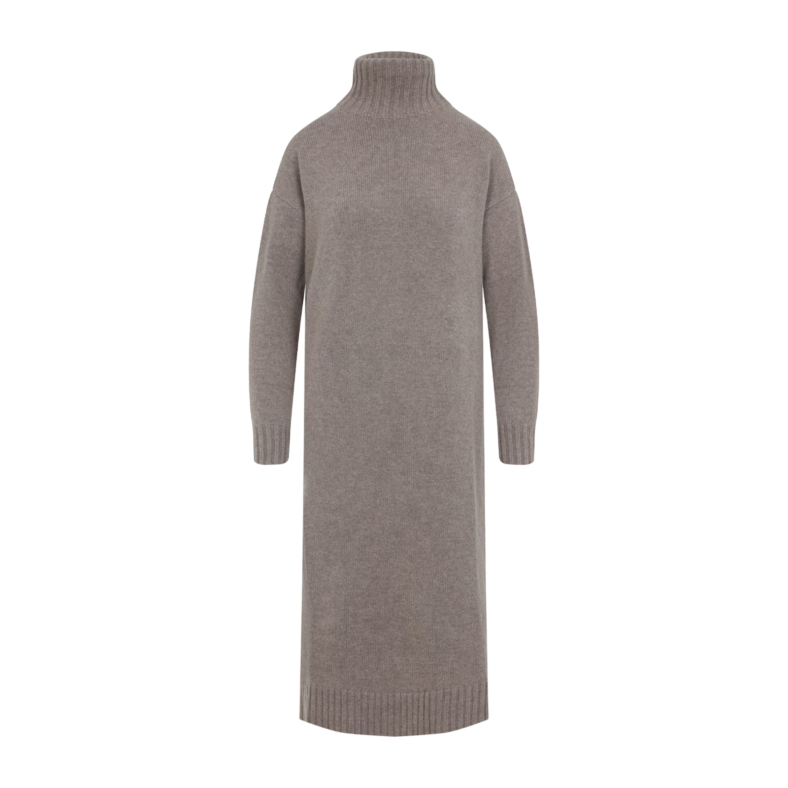 Max Mara High Turtleneck Cashmere Midi Dress In Brown