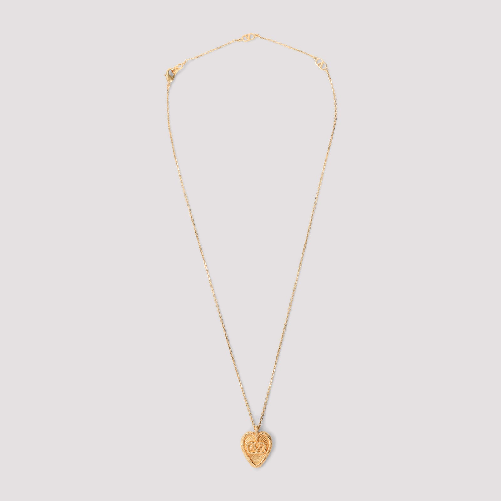 Valentino Heart Vlogo Pendant Necklace In Antique Brass