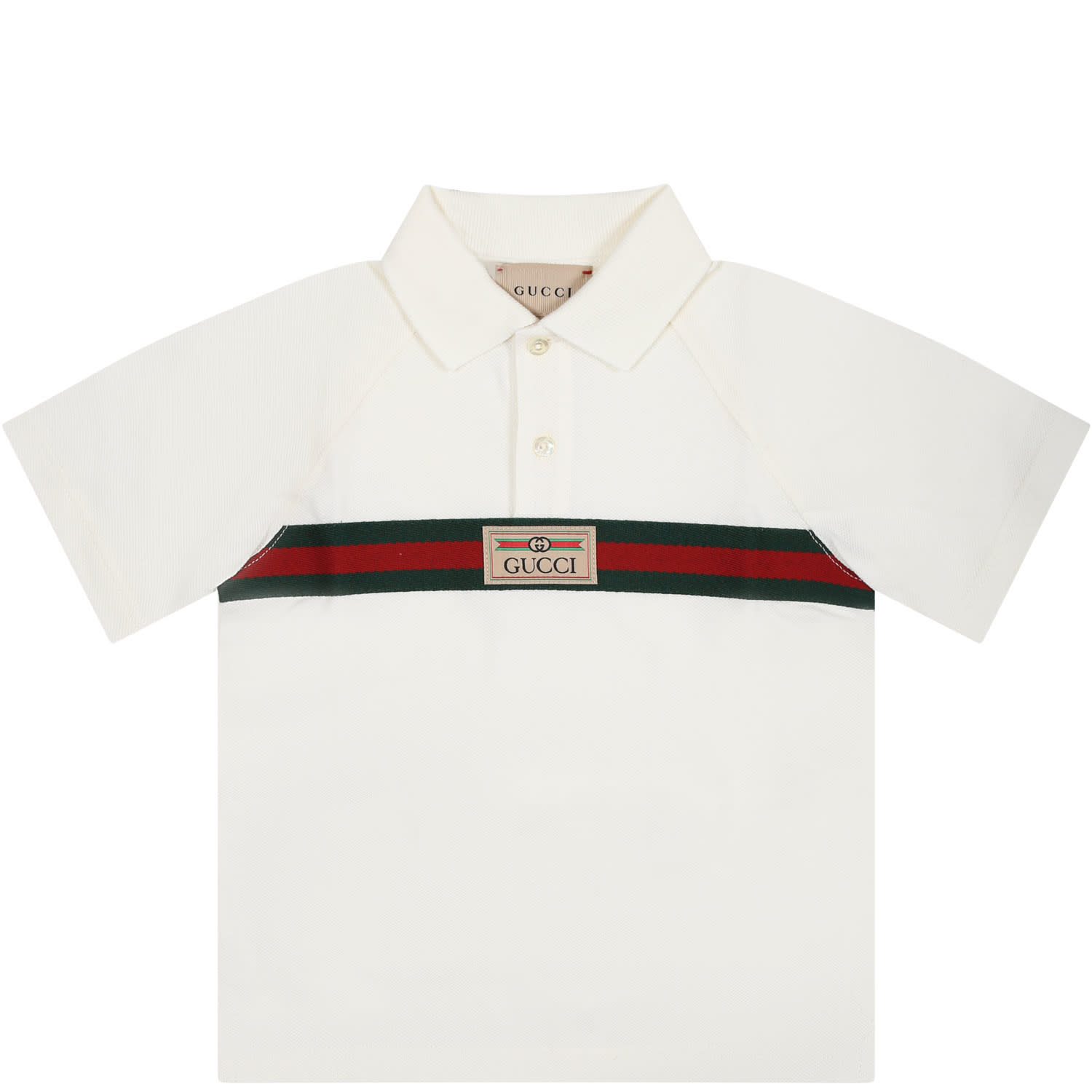 Gucci White Polo Shirt For Babies With Web Detail And Logo