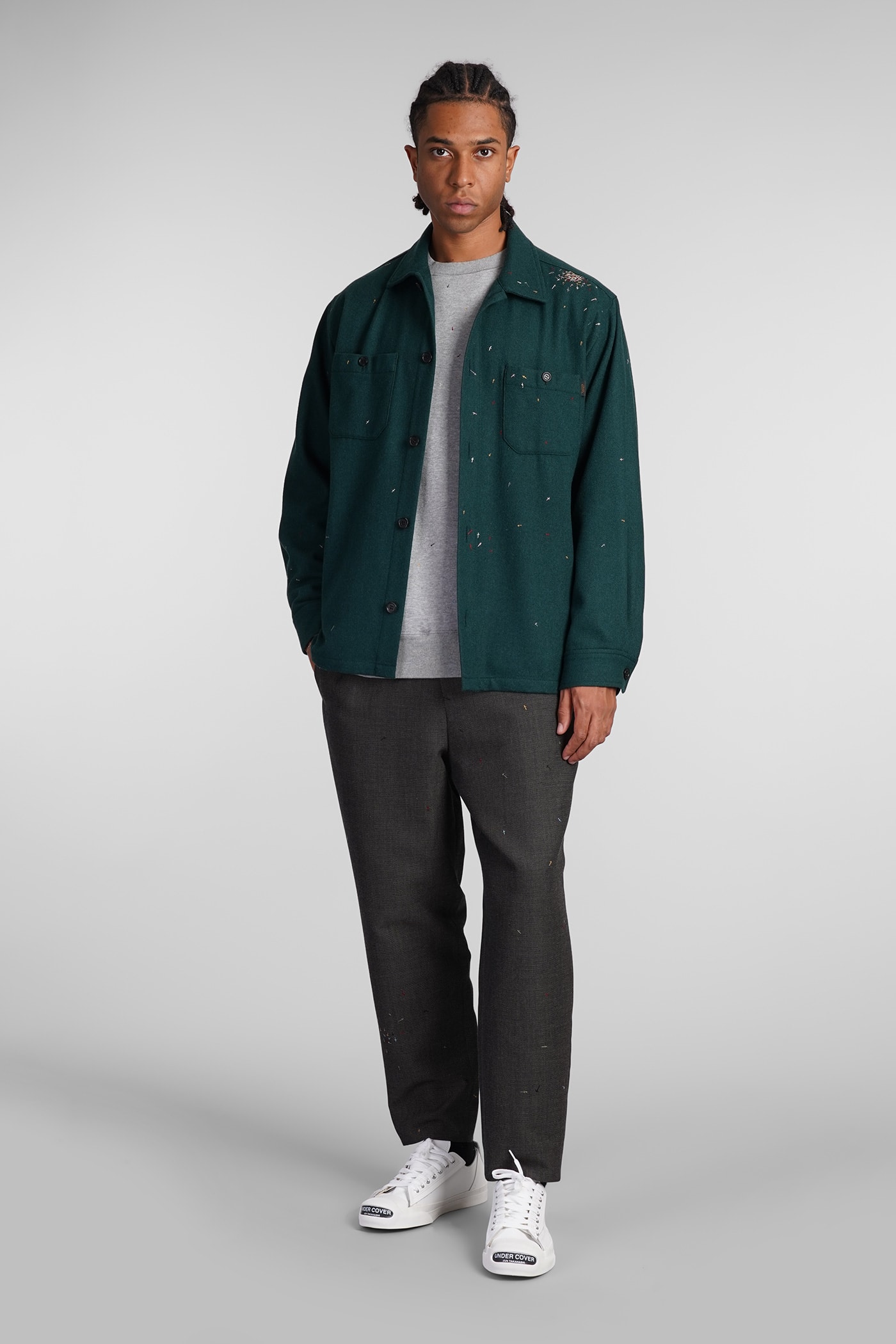 Shop Undercover Casual Jacket In Green Wool