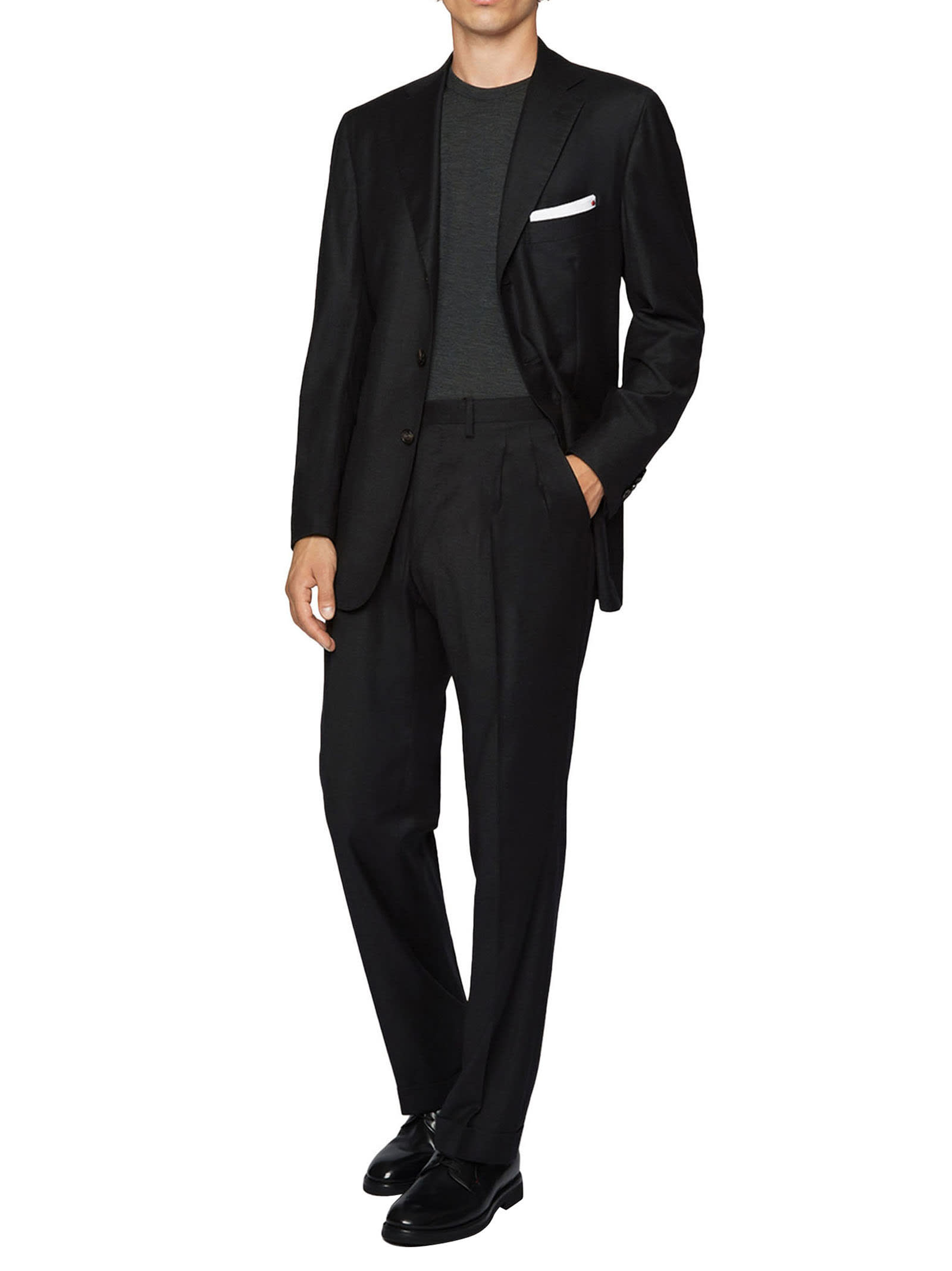 Shop Kiton Suit Wool In Anthracite