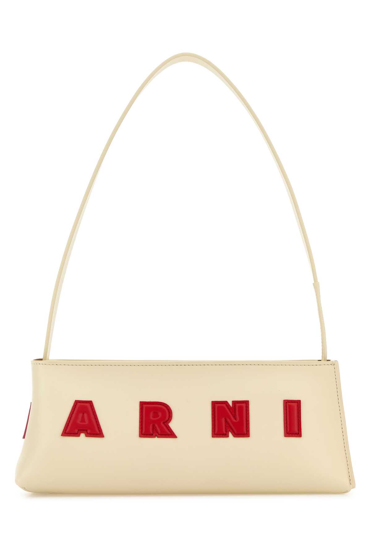 Marni Elongated Silhouette Shoulder Bag With Bold Lettering In White