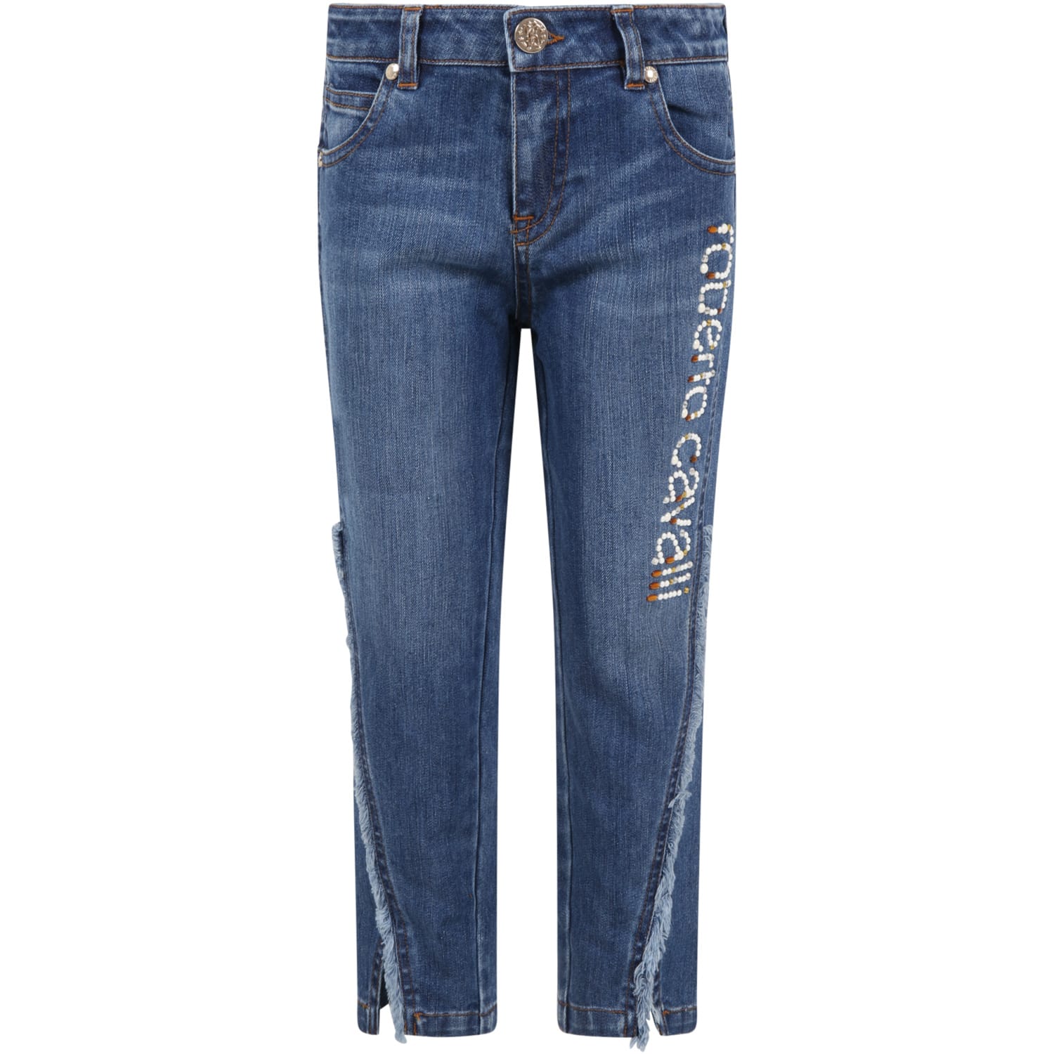 Roberto Cavalli Light Blue Jeans For Girl With Logo