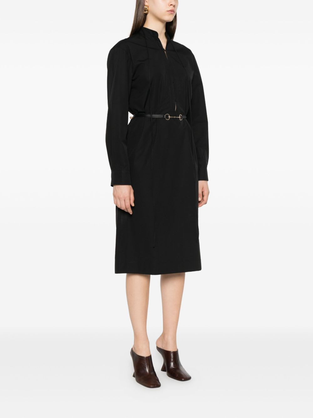 Gucci Mini Dress With Long Sleeves And Belted Waist In Black