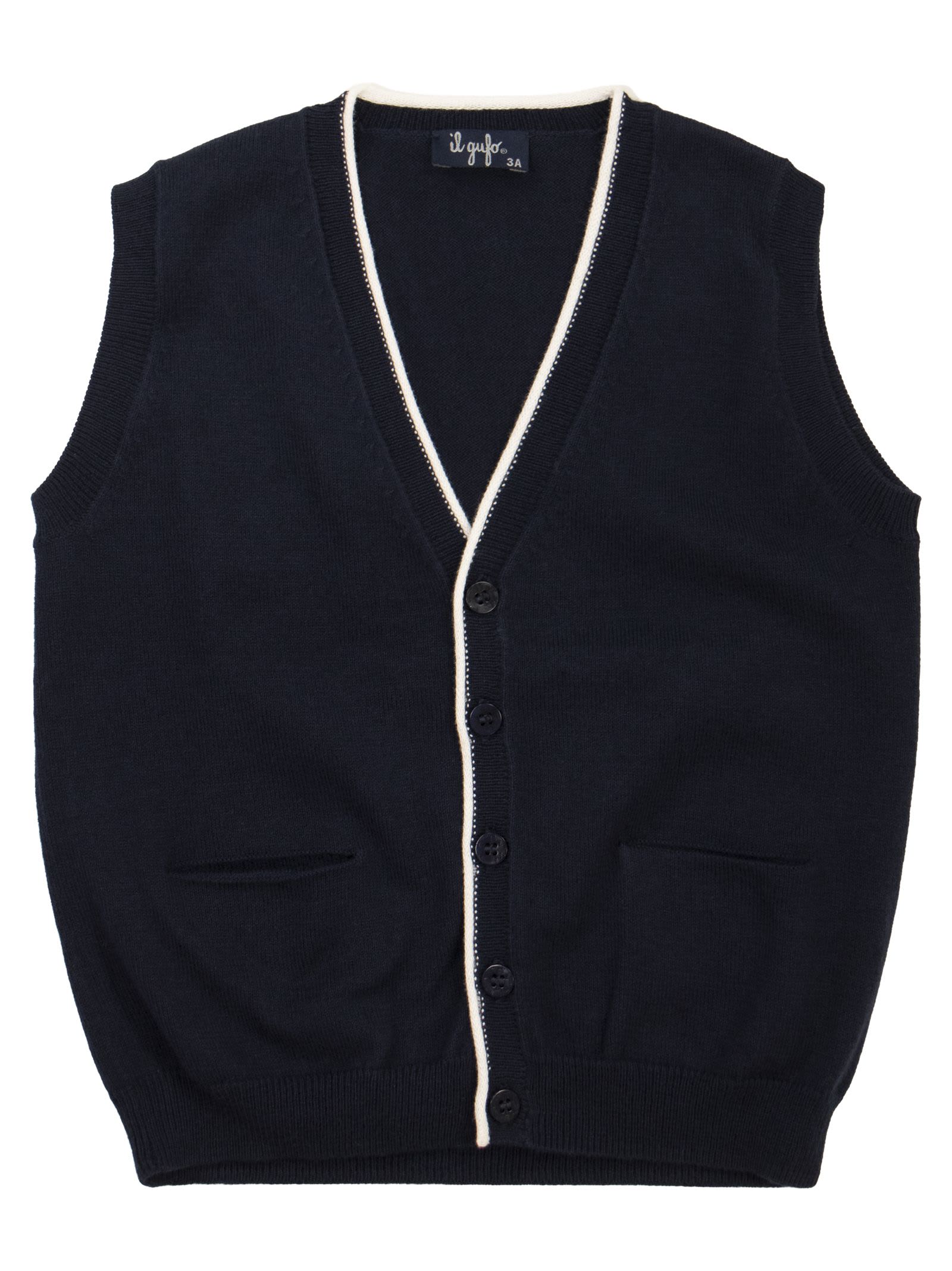 Shop Il Gufo Cotton Waistcoat With Contrasting Profiles In Blue