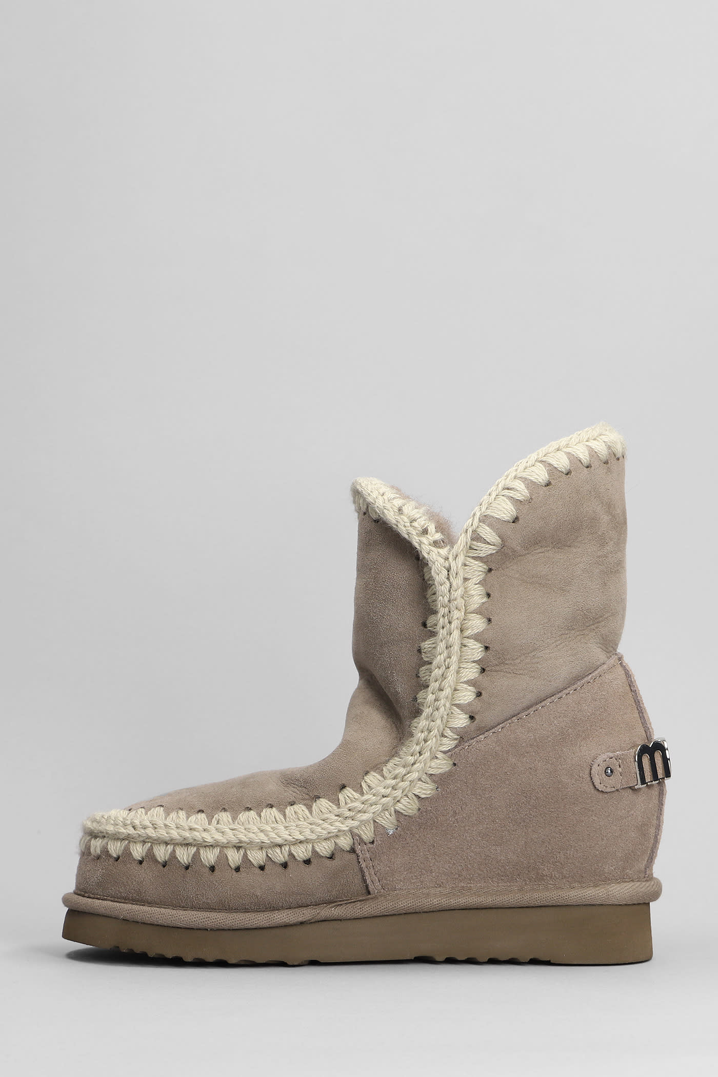 Shop Mou Inner Wedge Ankle Boots Inside Wedge In Grey Suede