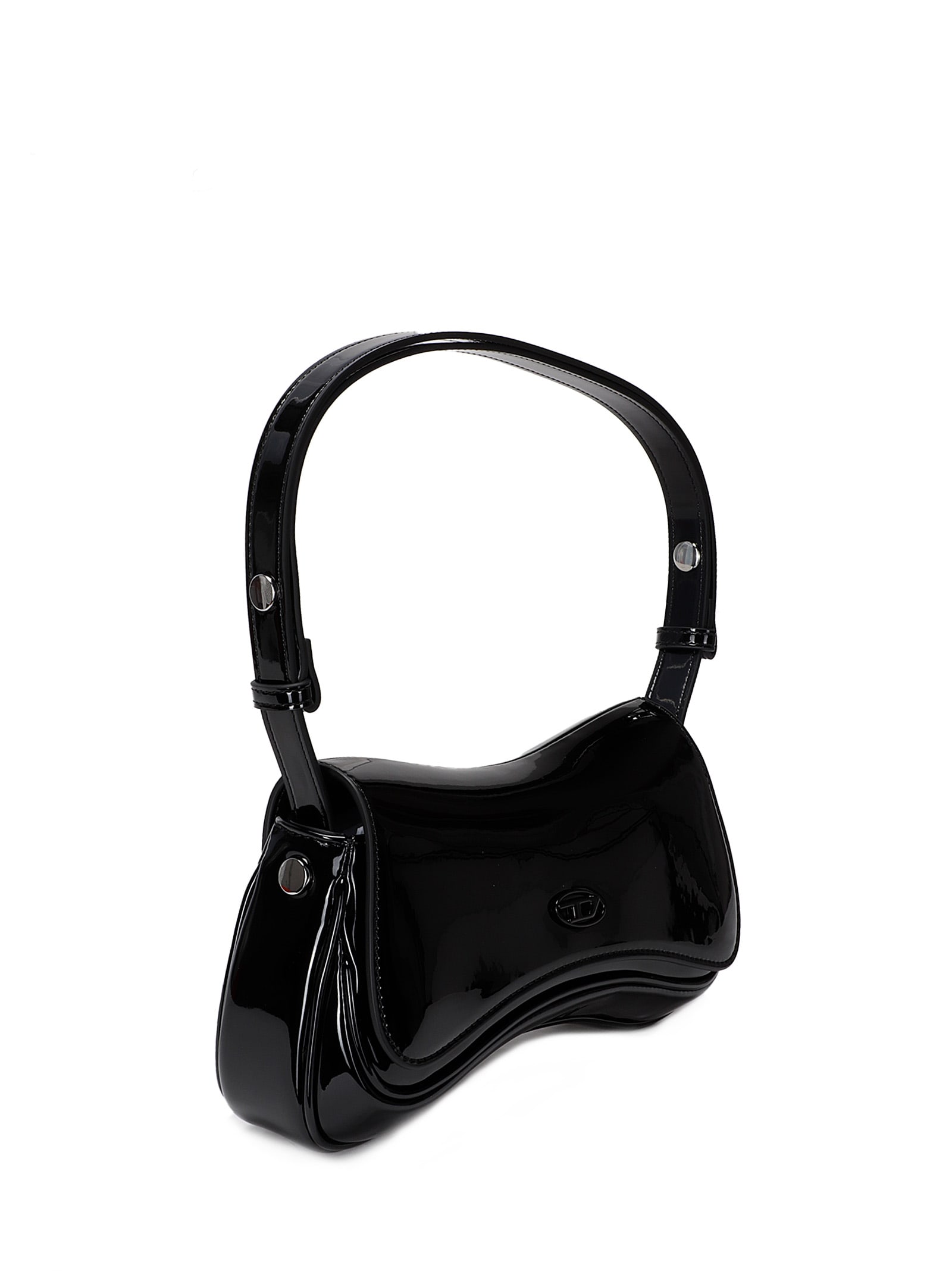 Diesel Curved Black Play Clutch With Glossy Finish And Magnetic Closure In Black